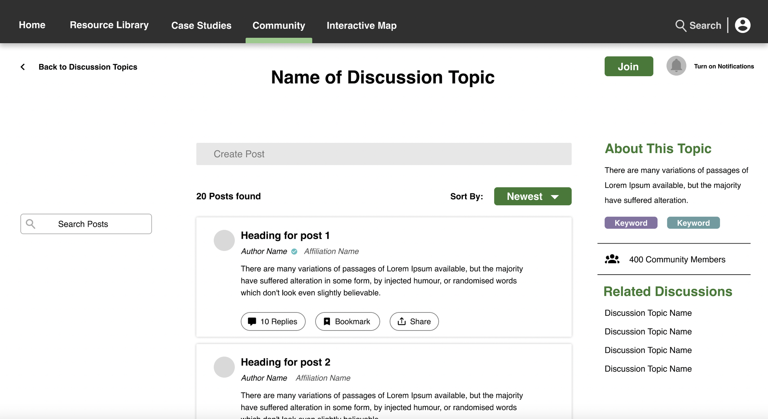  Discussion page allowing for open communication between conservation professionals. Related discussions are provided to further encourage collaboration. 