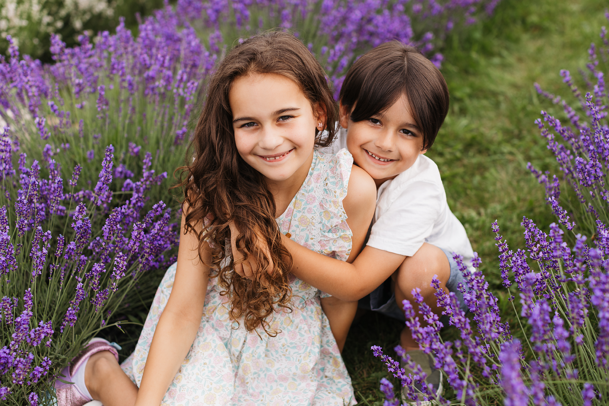 girl and boy in a lavender field