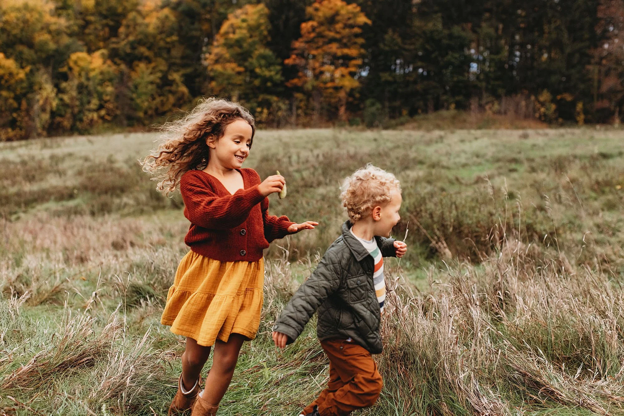 kids playing in field, brother, sister