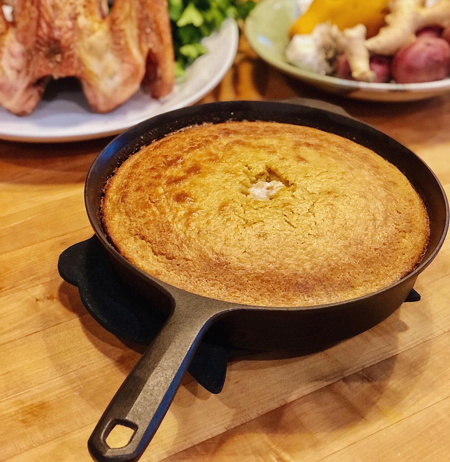 We&rsquo;re still stuffed!

This was our first holiday in the farmhouse and it was nothing short of spectacular.

Local heritage breed pastured turkey came out super moist, mashed purple sweet potatoes were stellar, but the cornbread stole the show.
