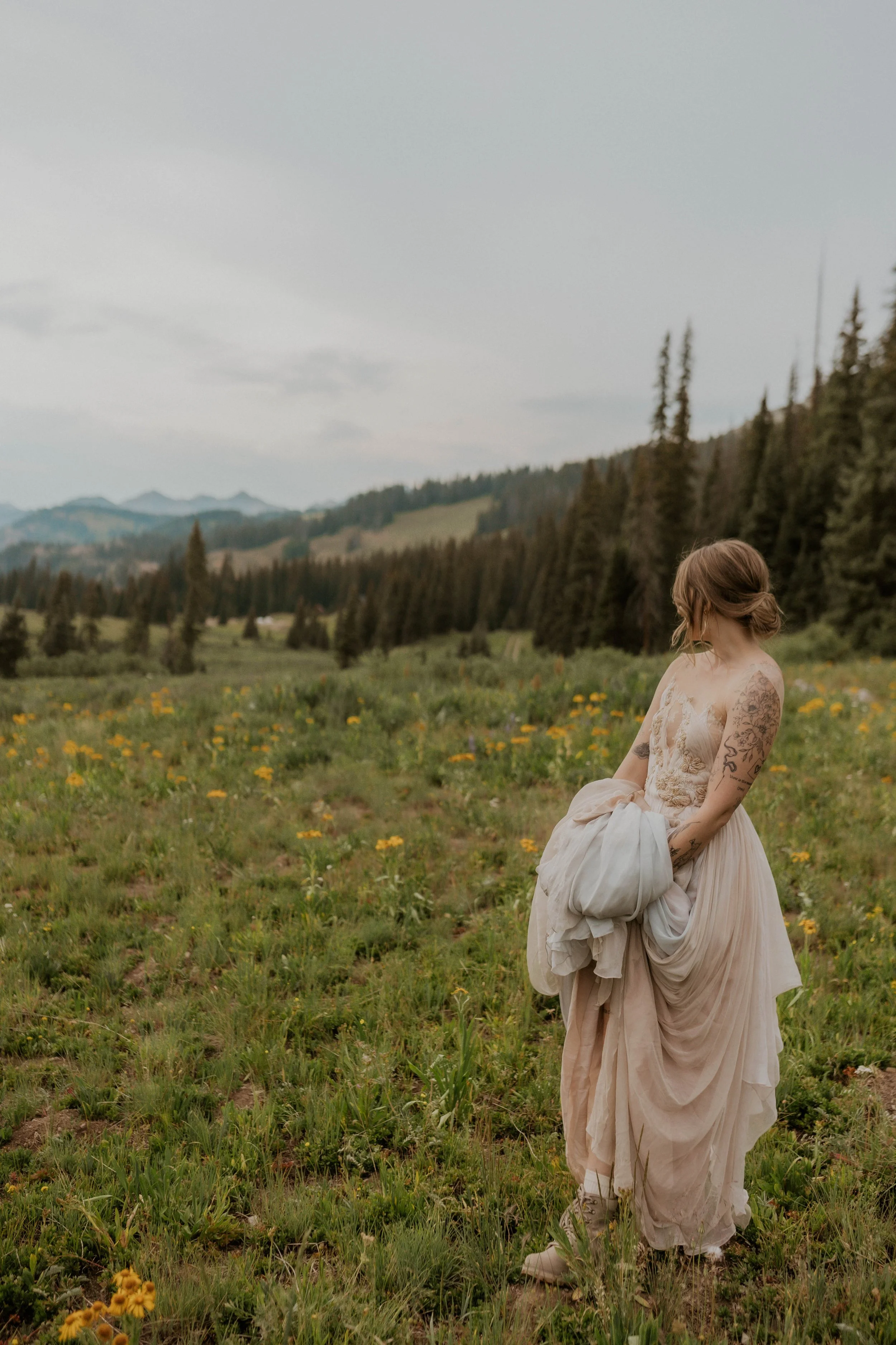 First dance during a mountain elopement at sunset in Crested Butte