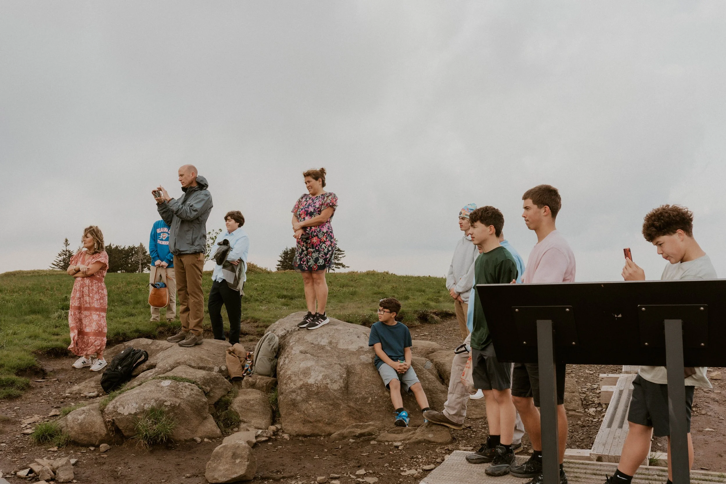 Windy Roan Mountain family ceremony in the fog