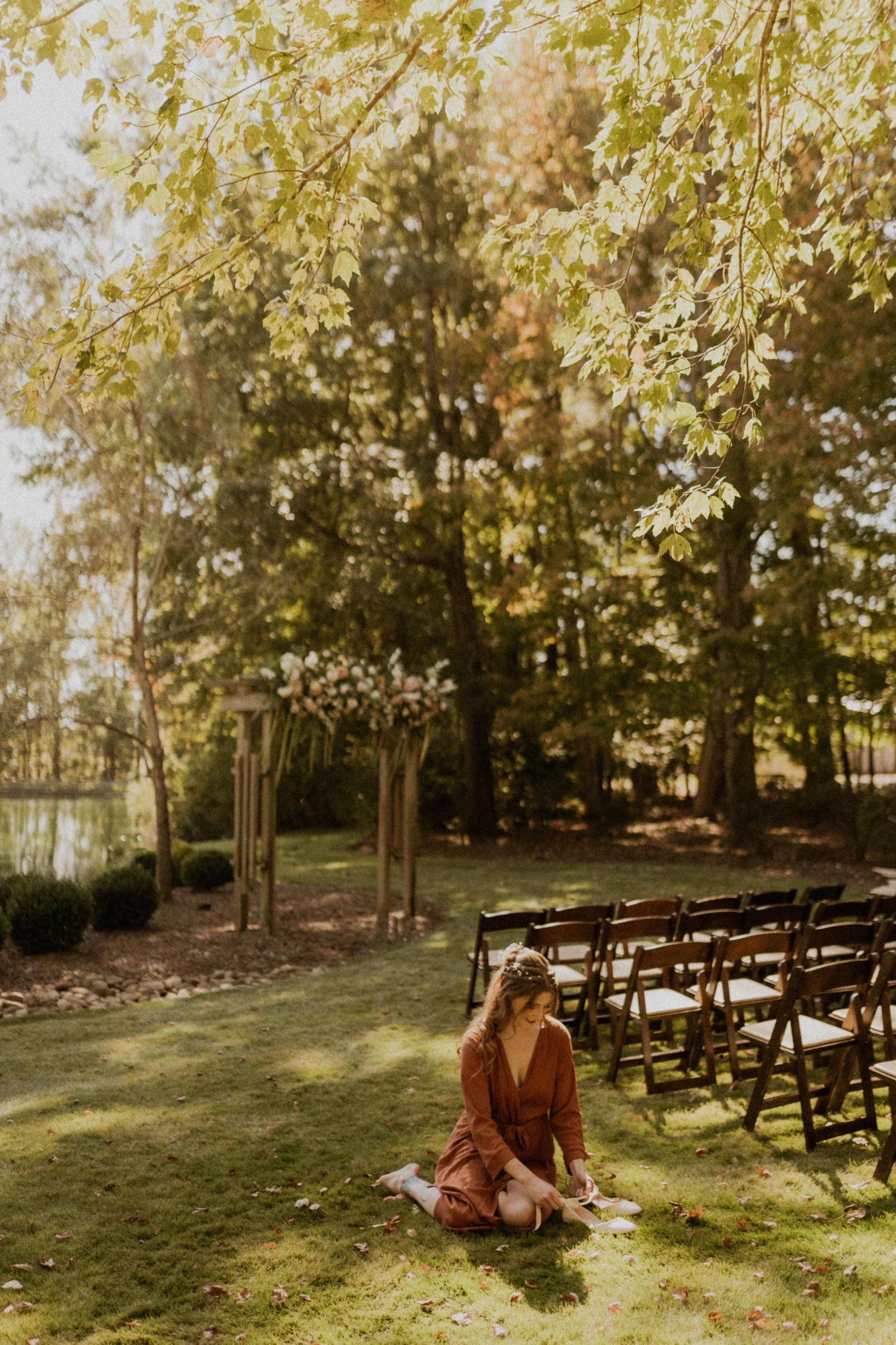 Bride getting ready with friends during a Durham NC wedding