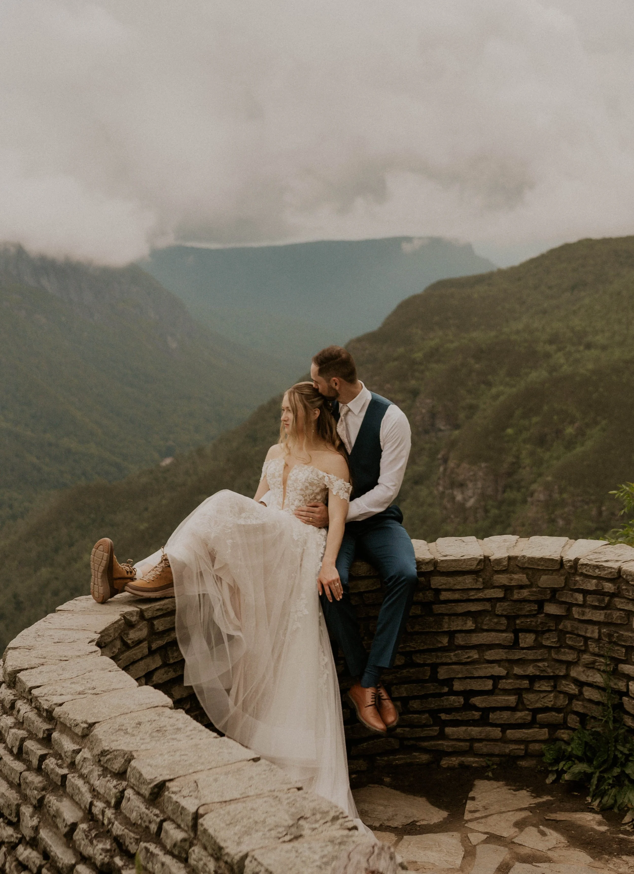 Just married couple soaking in the moment at Wiseman’s View overlook