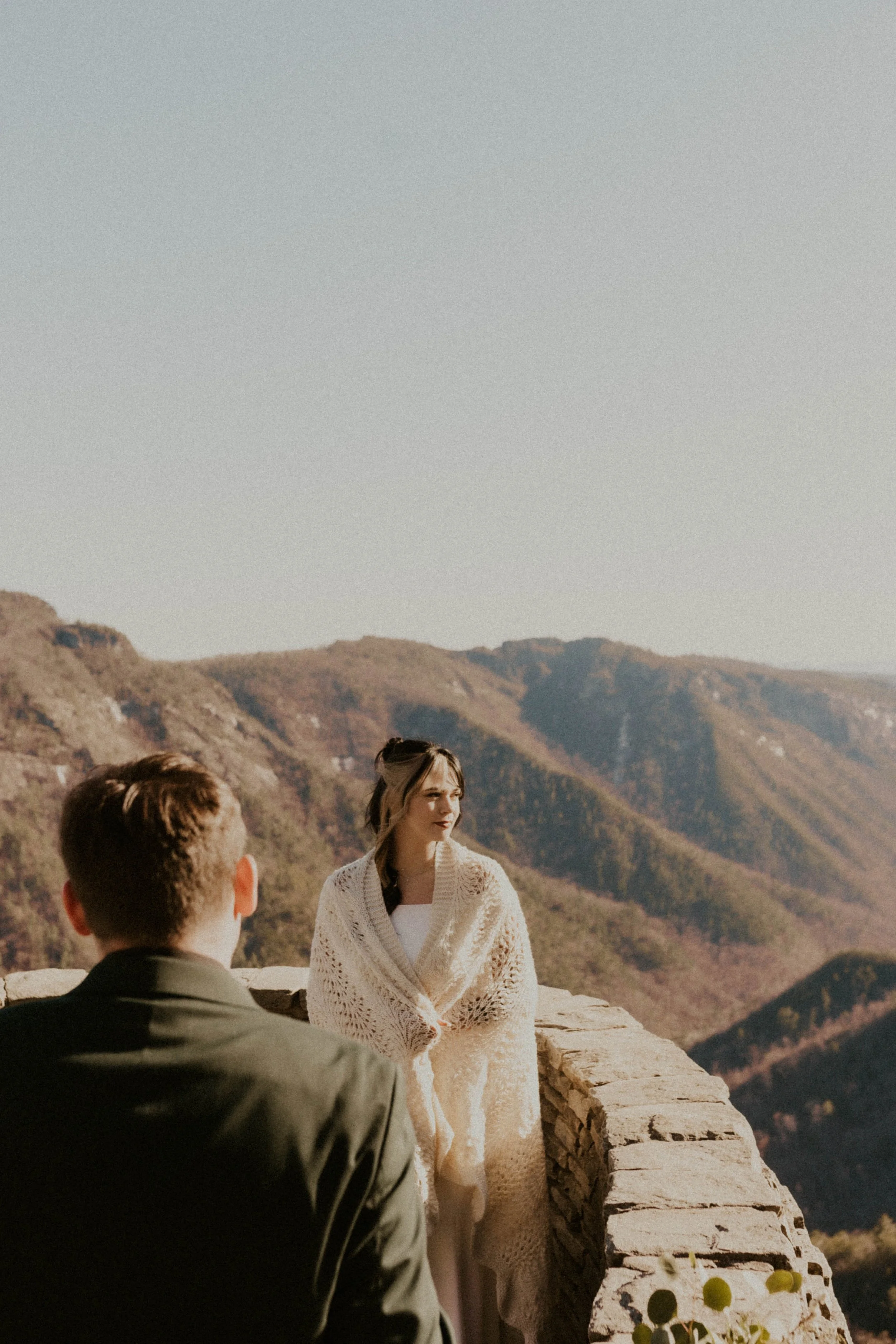 Quiet post-ceremony moment during Asheville elopement in the Blue Ridge Mountains