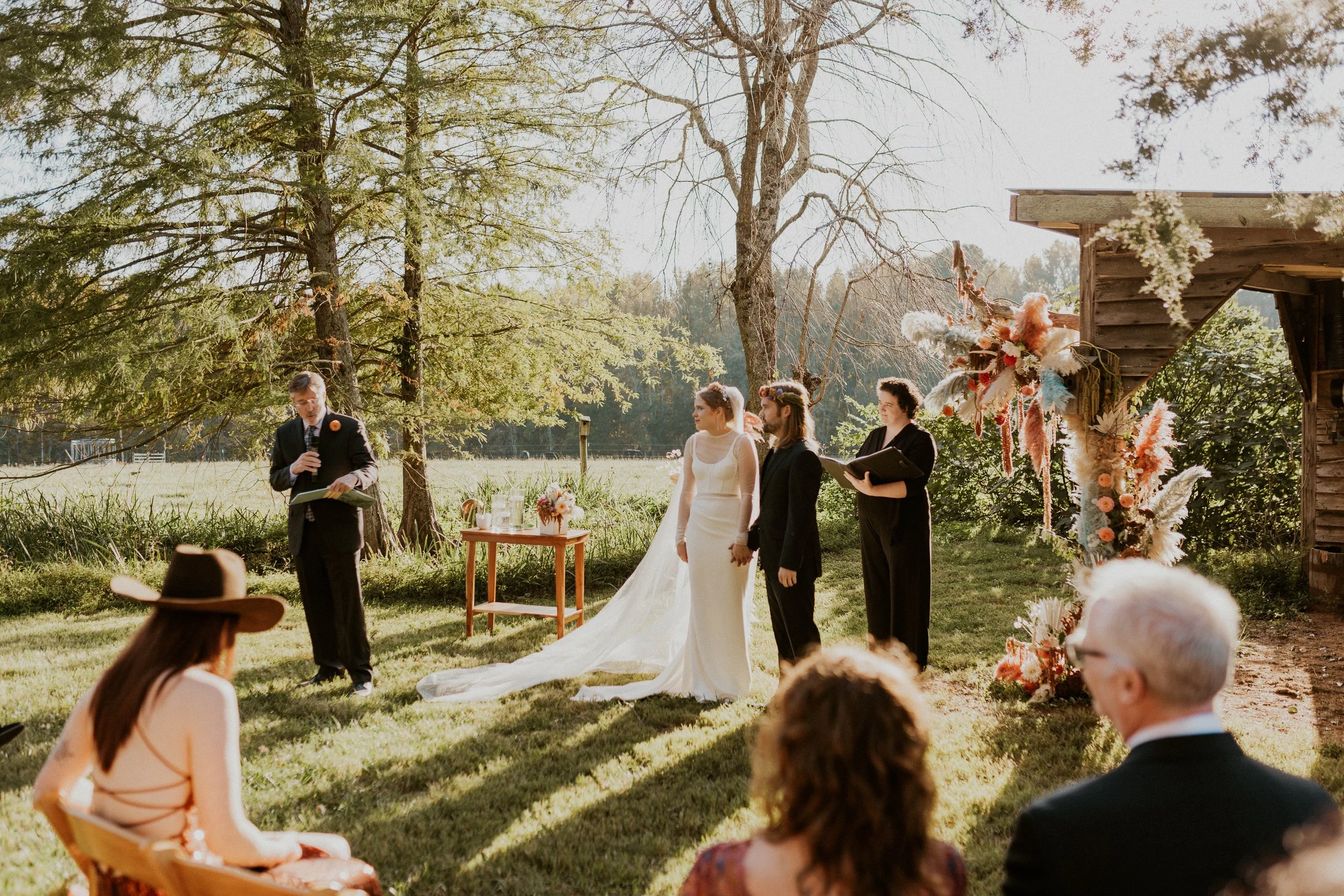 Sol and Ian's intimate outdoor wedding ceremony at Windy Hill Farms near Durham, NC
