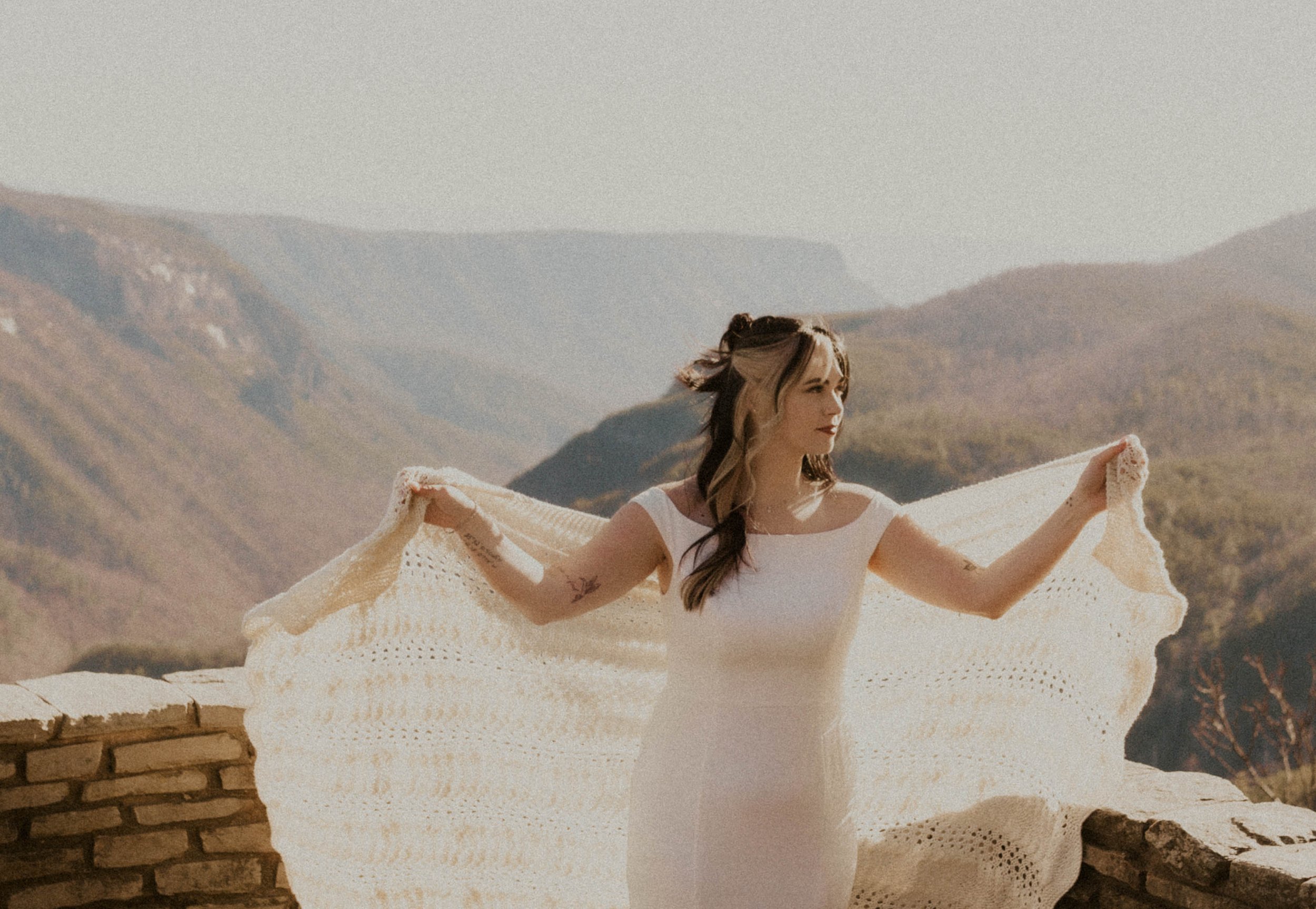 Quiet post-ceremony moment during Asheville elopement in the Blue Ridge Mountains