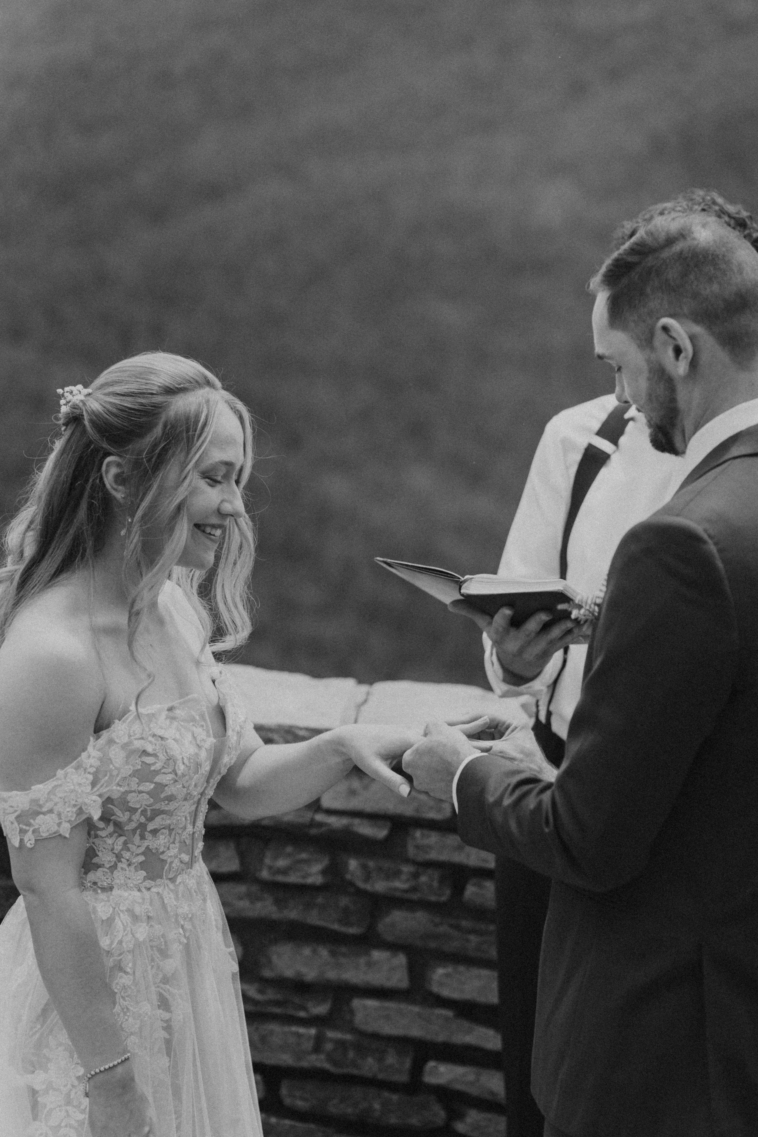 Couple exchanging vows overlooking Linville Gorge in North Carolina