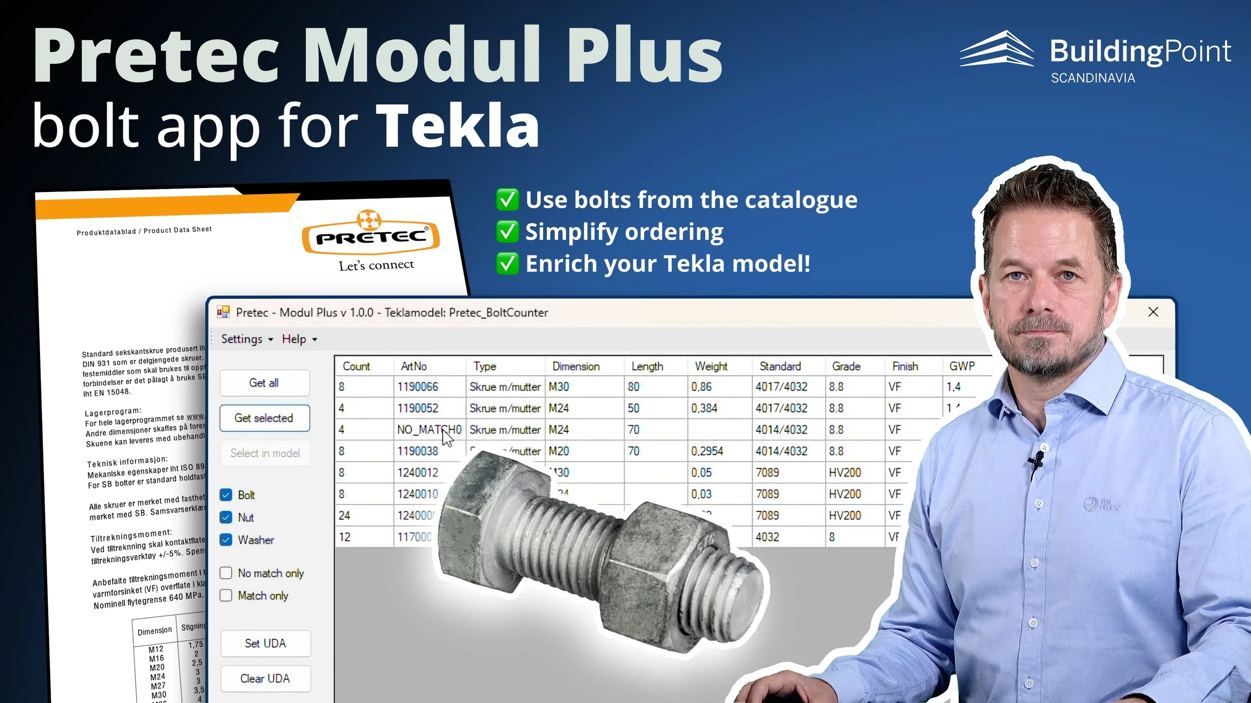 Pretec Modul Plus Norway: An app to verify and enrich bolt data in Tekla Structures