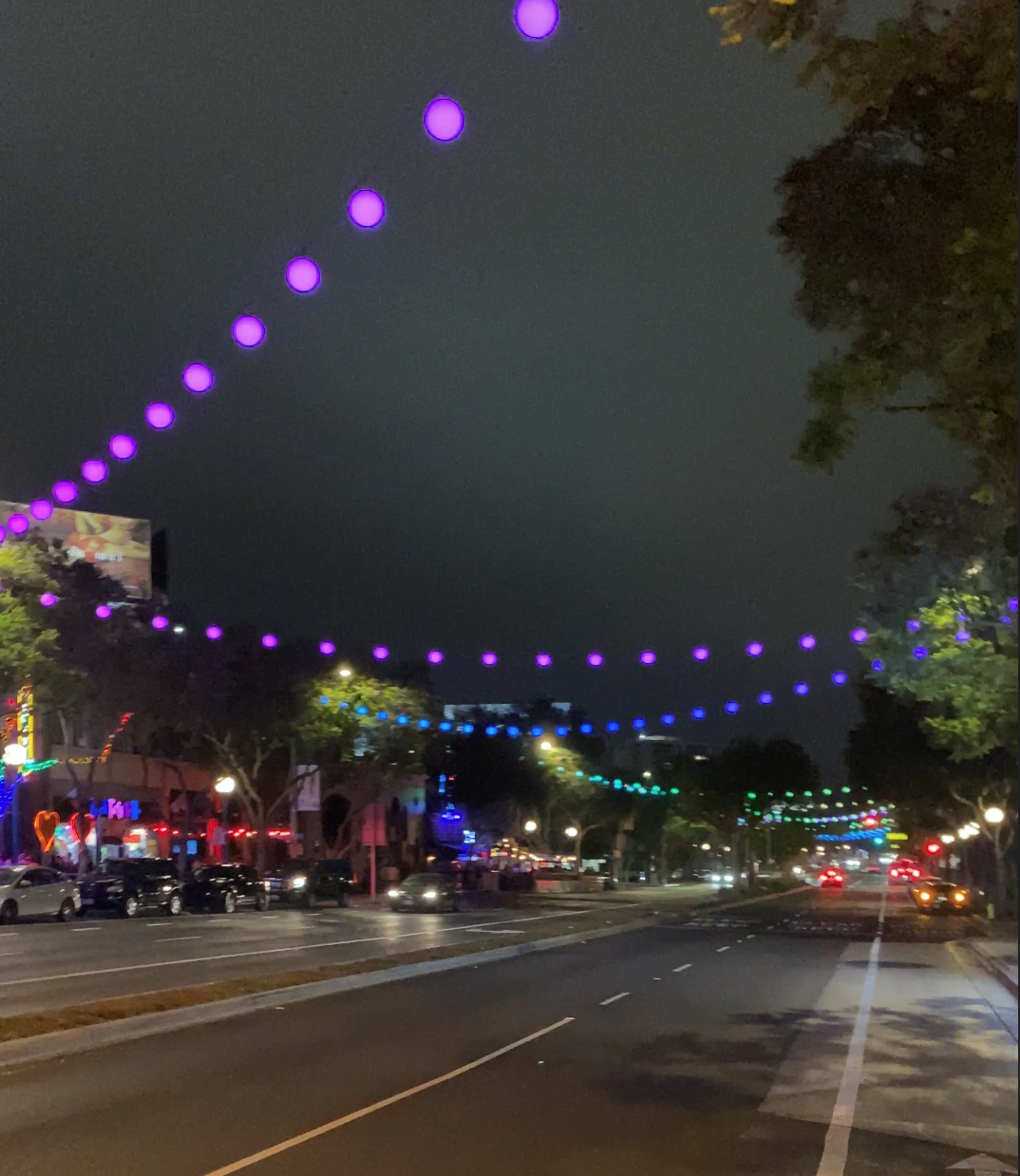 2. WeHo Tableau: Rainbow colors ablaze along neon-lined Santa Monica Boulevard
