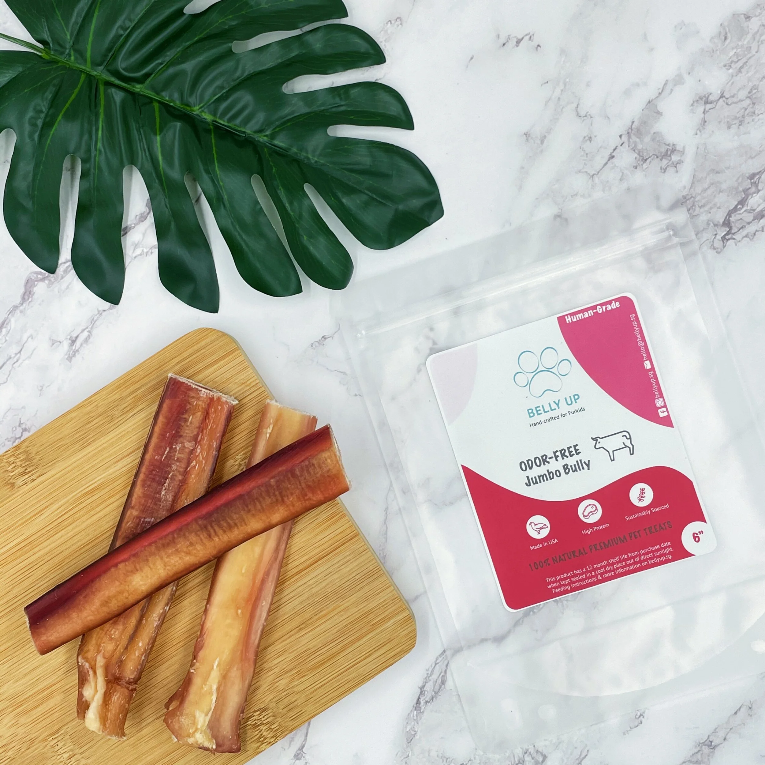 BELLY UP Natural Beef Bully Stick Odour-Free Chew Treat for Dogs Singapore