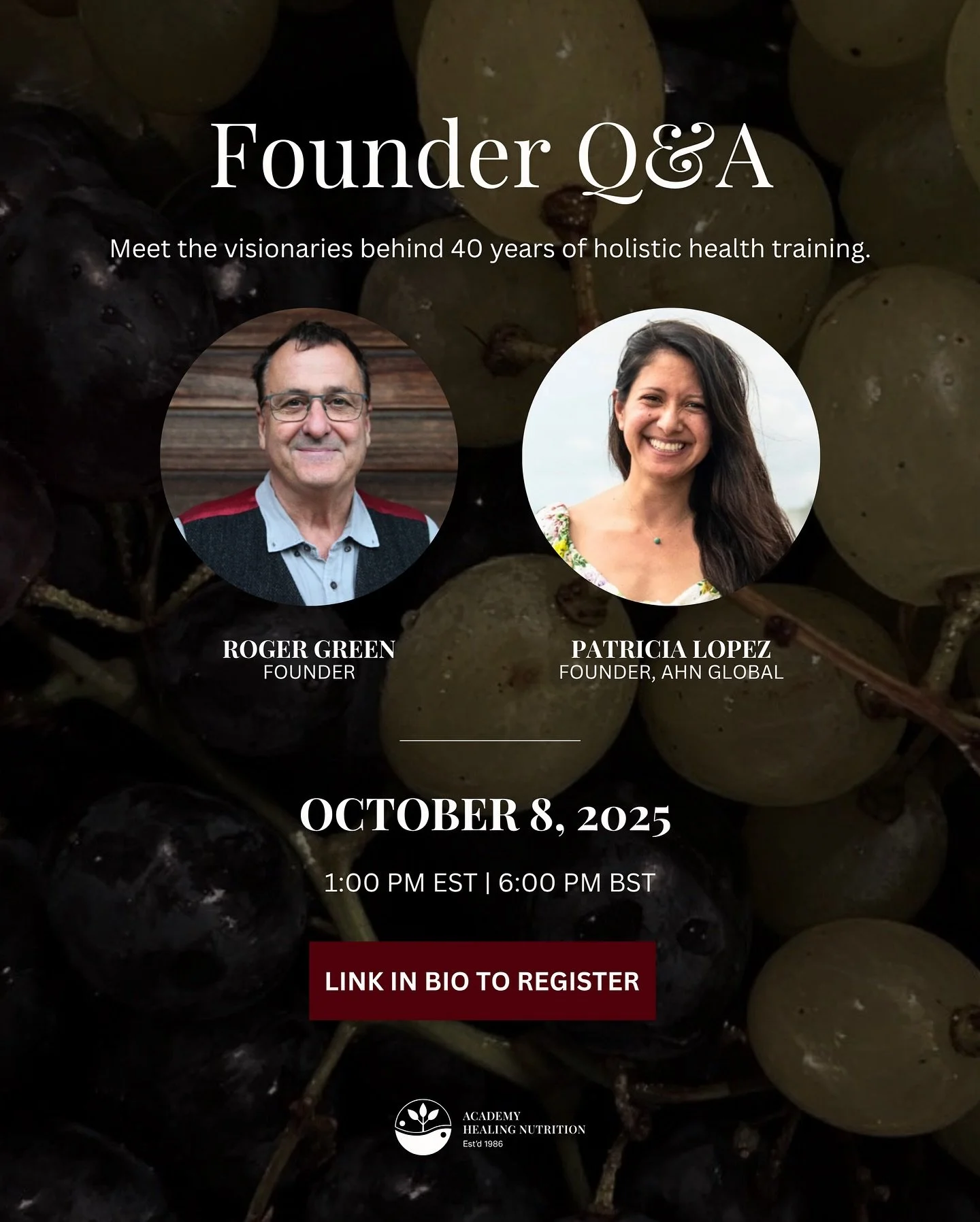 Join Roger Green and Patricia Lopez for an intimate conversation about what it really takes to become a holistic health practitioner&mdash;and whether this path is right for you.

We'll cover:

- Balancing studies with work and family life
- Career o