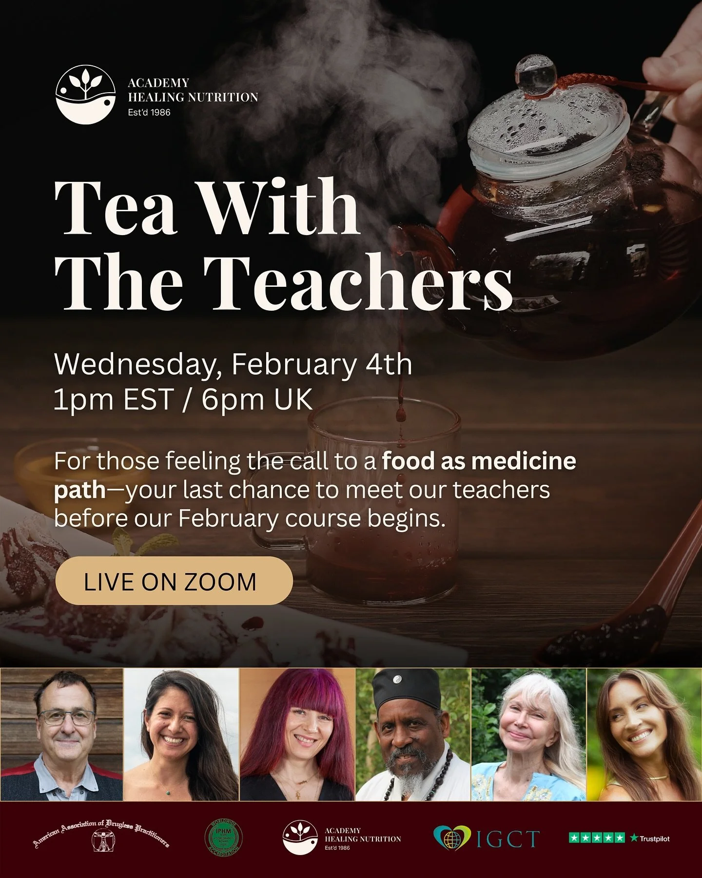 Feeling the call to food as medicine? Join us for tea. 🍵
February 4th | 1-2pm GMT | Online

Ever wonder what led practitioners to dedicate their lives to traditional healing wisdom? 

Before our February cohort begins, our faculty are gathering for 