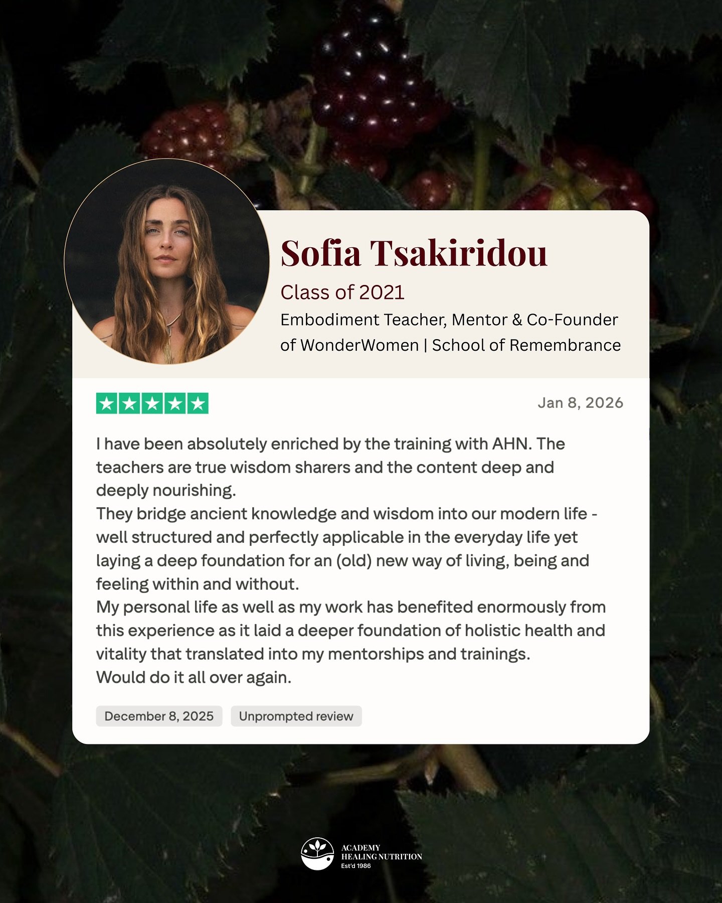 @iam.sofiatsakiridou&rsquo;s journey with AHN marked a profound turning point in her life and work, awakening a deep remembrance of the body&rsquo;s natural rhythms, cycles, and innate intelligence. This initiation shifted her relationship to nourish