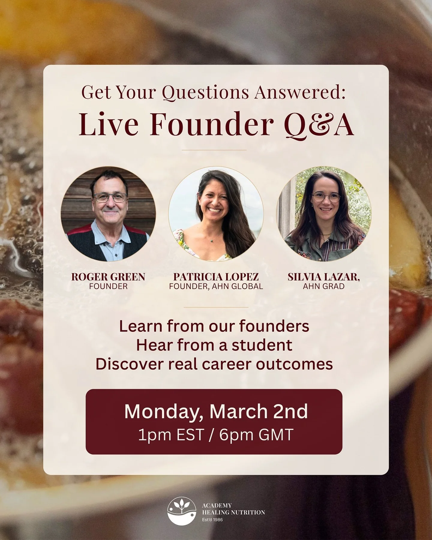 Join founders Roger Green &amp; Patricia Lopez for an intimate live Q&amp;A &mdash; and hear from Silvia Lazar, a recent graduate who used this programme to heal a decade-long struggle with sugar addiction and is now building her own coaching practic