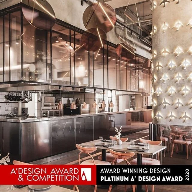 Platinum A' Design Award in Interior Space and Exhibition Design 2020 @adesigncompetition @polet_cafe .
. 
Reminiscent of the set of a sci-fi movie, the Polyot restaurant interior conveys energy, speed, and dynamism with streamlined shapes and asymmetrical angles. The decor creates an aura of futurism, inspiration, and invigoration with its sleek, minimal, yet impactful design elements.