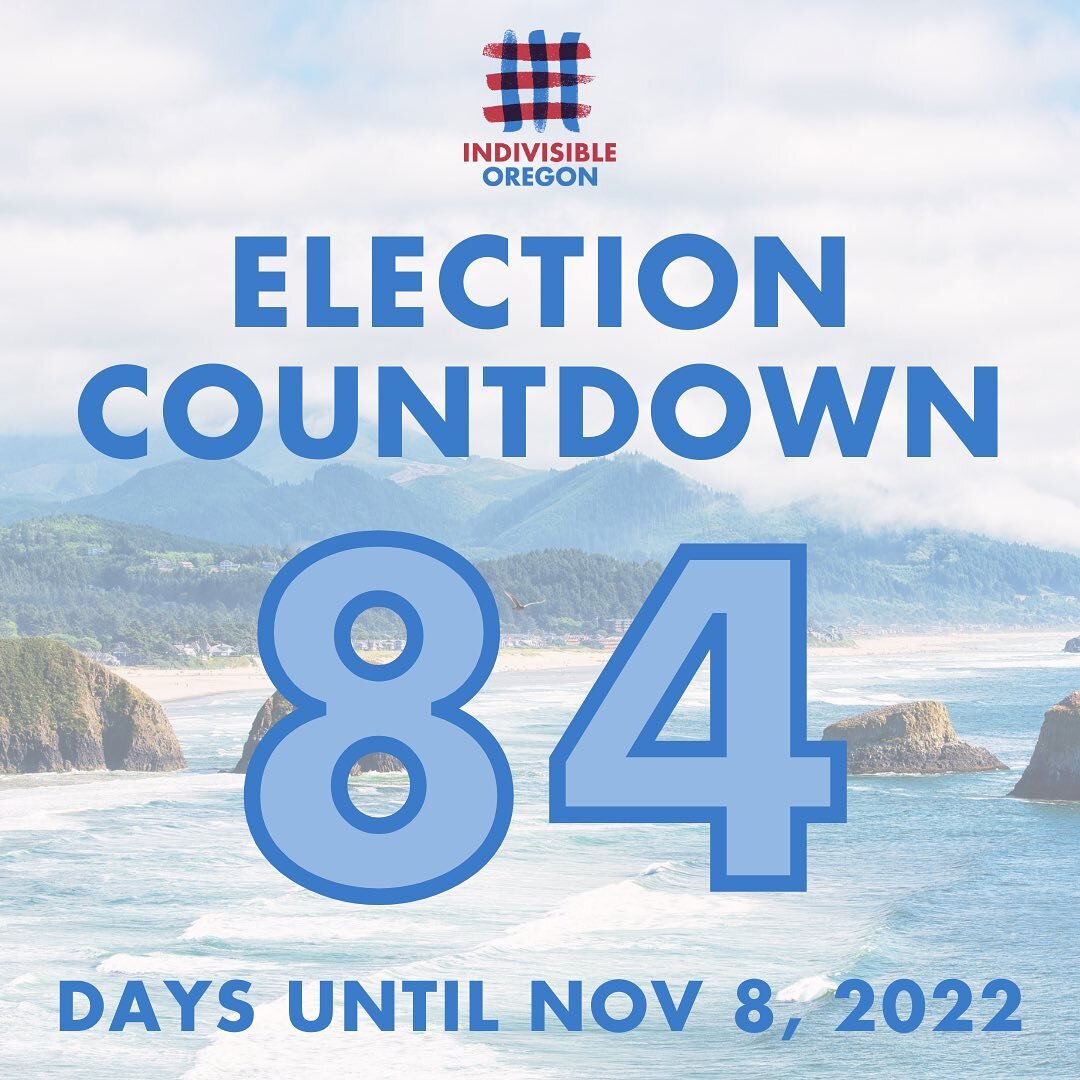 🌊84 days until the midterms!

Join us&mdash; we&rsquo;re in it to win it. We have weekly actions and events here: indivisibleor.org/events 

Standing together, we can work for healthy and vibrant communities for all&mdash; #CountOnUs. 
.
.
.
#GetOut