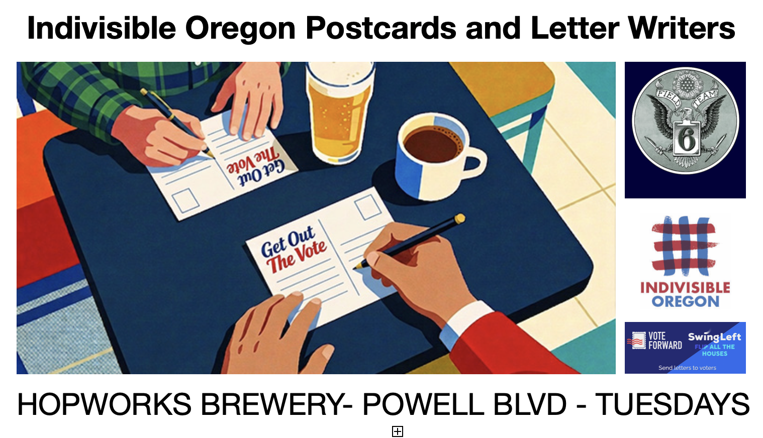WRITE Voter Registration Post Cards on TUESDAYS with Indivisible Oregon &amp; Field Team 6