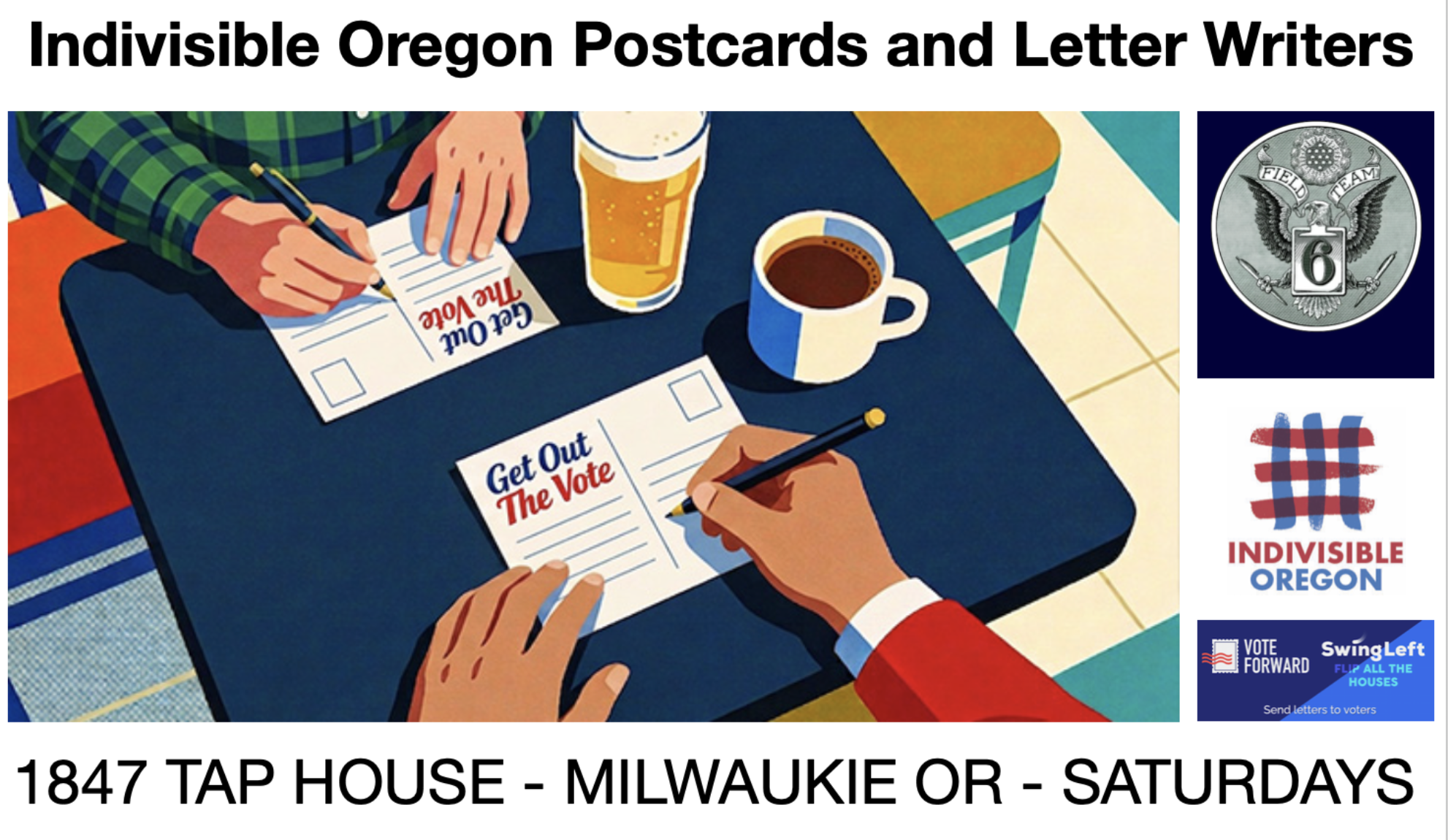 WRITE Voter Registration Post Cards with Indivisible Oregon and Field Team 6!