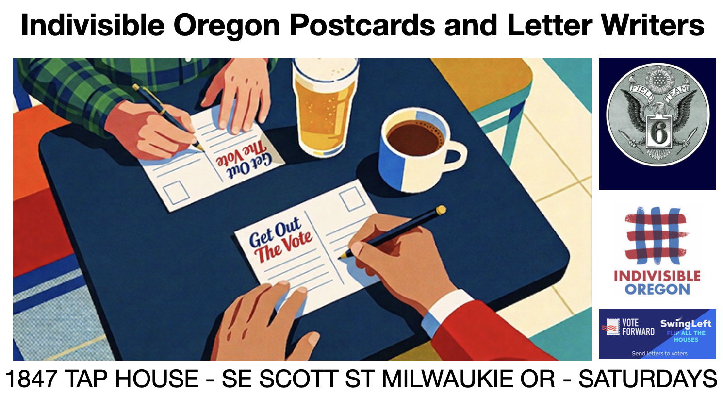 WRITE Voter Registration Post Cards with Indivisible Oregon and Field Team 6!