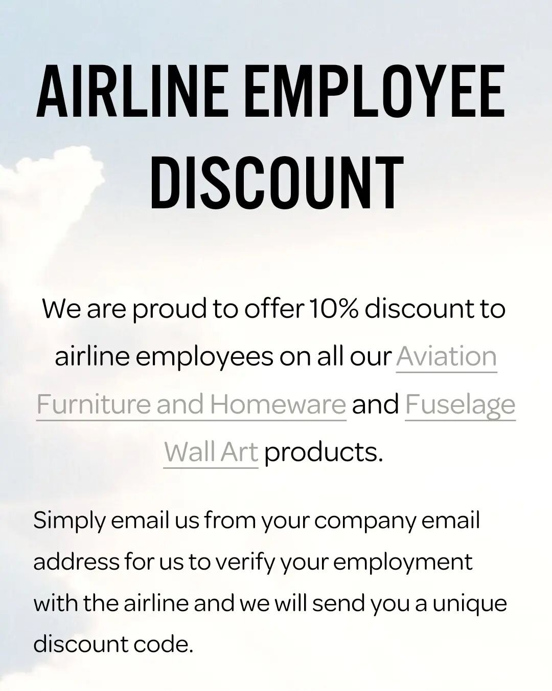 Airline employee discount available to all airline staff. Visit our website for further information.
#jet_set_lounge #airlinestaff #airlinediscount #aviation #aviationdaily #airplane #aviationfurniture #discount #pilot #pilotsofinstagram #airlinecrew