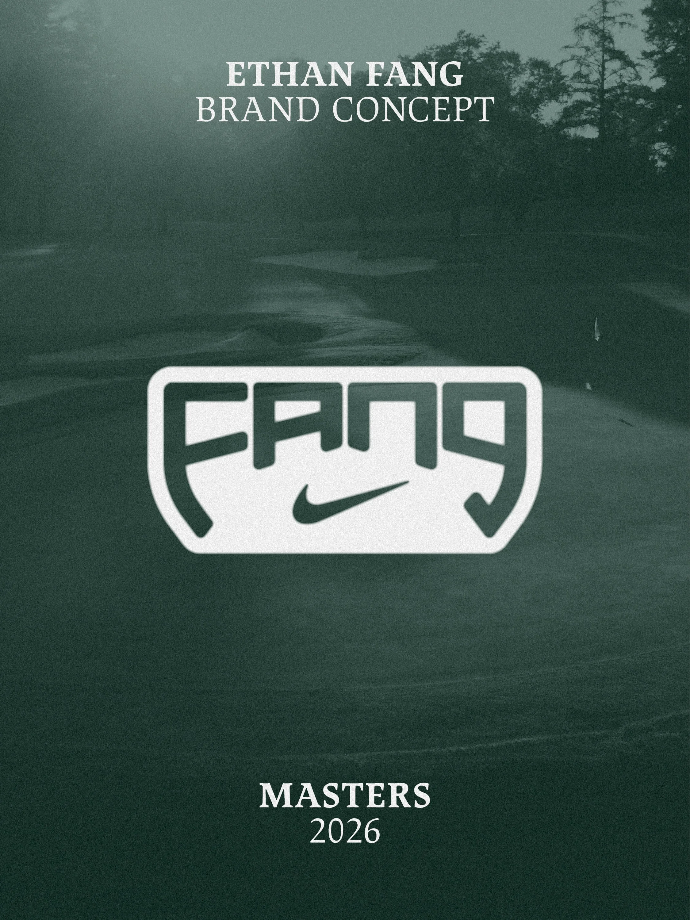 Cover of a brochure or booklet titled 'Ethan Fang Brand Concept' with a golf course background and the logo 'EA9' at the center, and 'Masters 2026' written at the bottom.