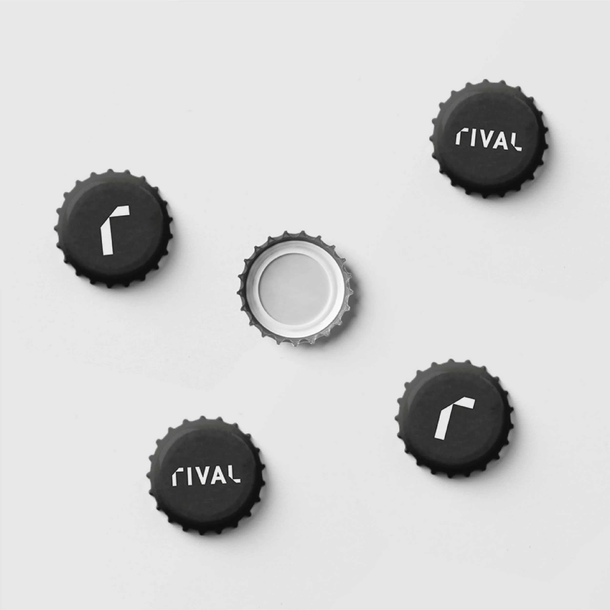 Rival Brewing bottle cap design, part of a brand identity project by Cardiff-based studio Friend and Friends