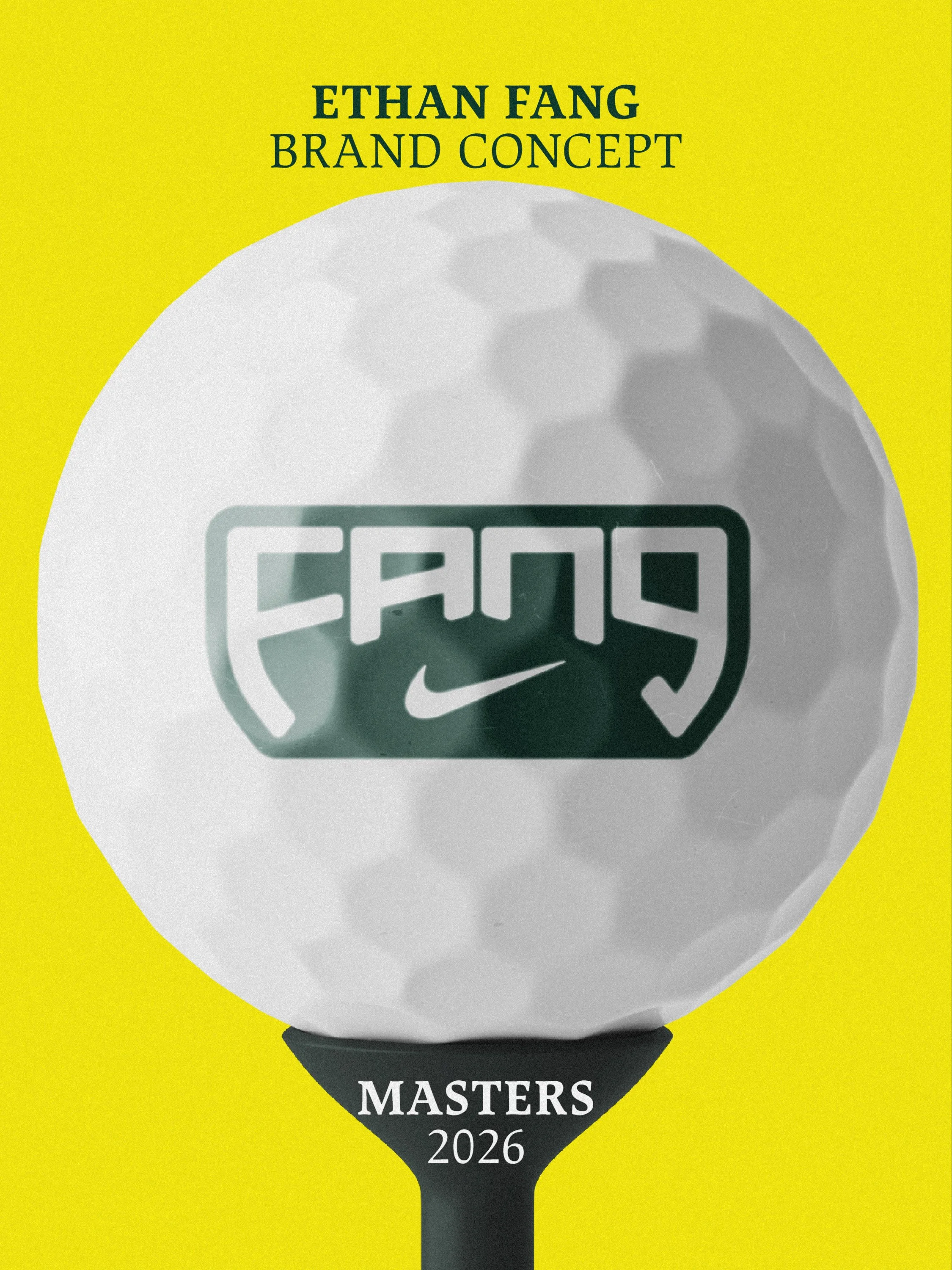 Golf ball with a logo reading 'Golf Masters 2026' on a golf tee, against a yellow background.