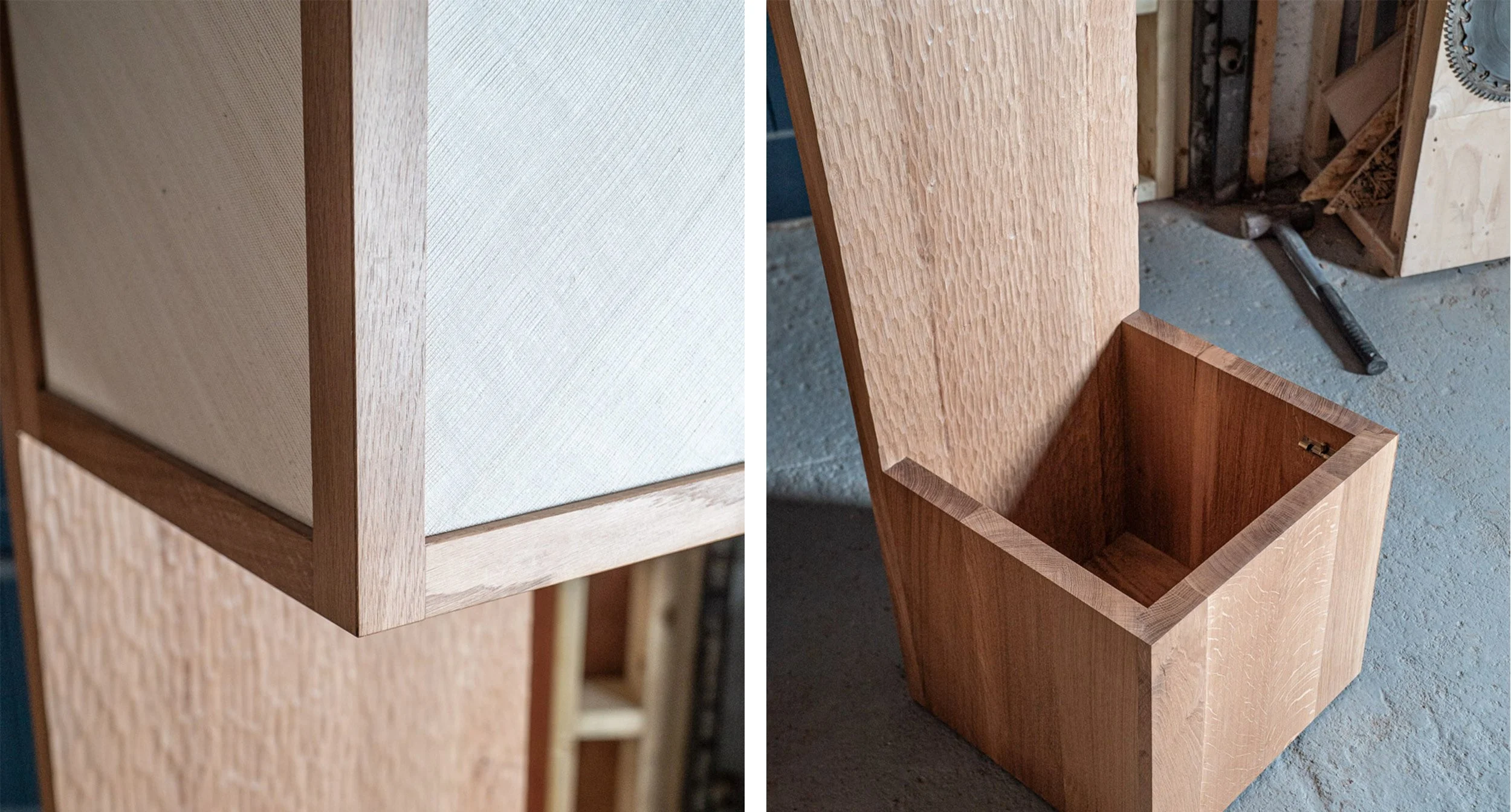 bespoke oak planters, close ups