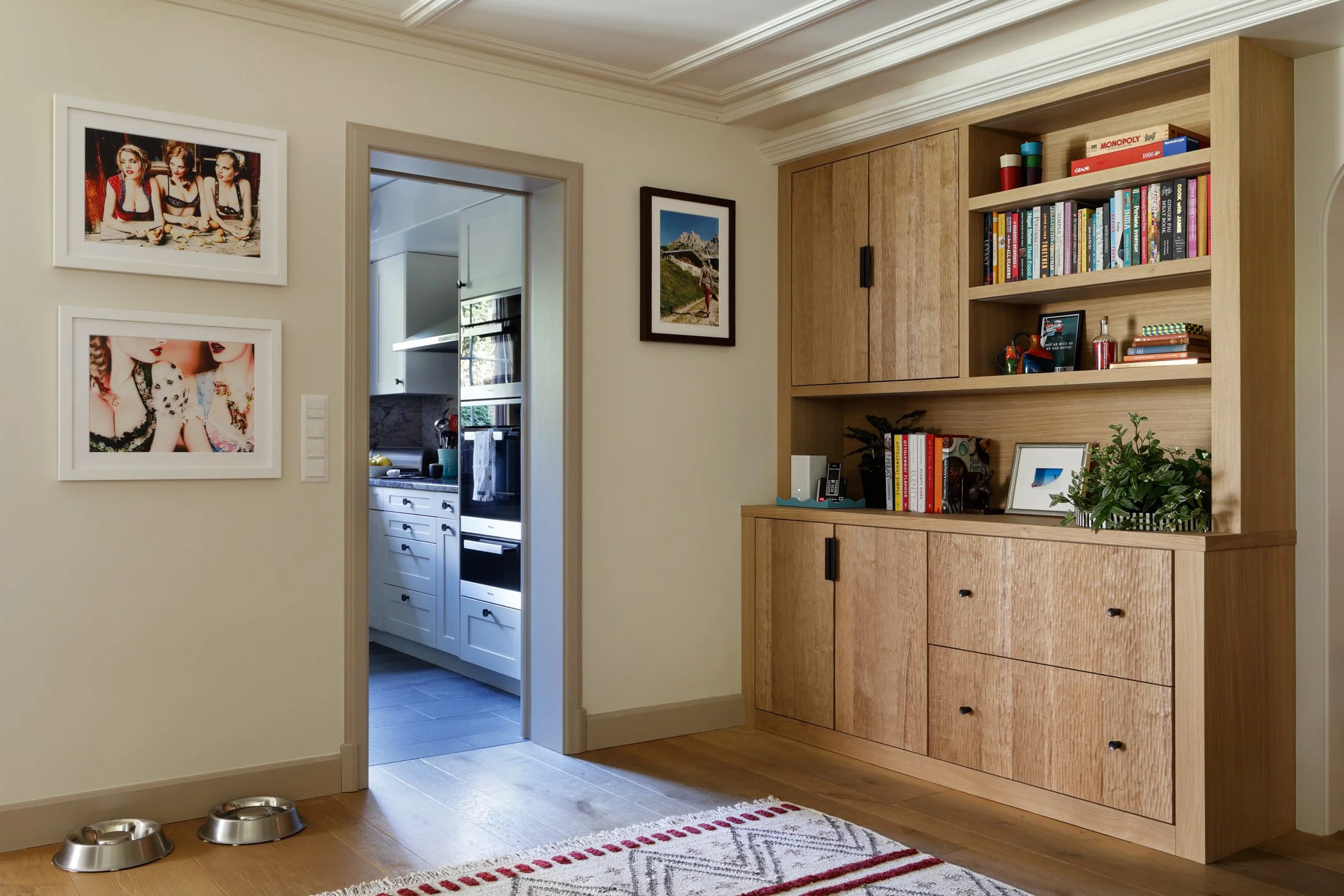 Carved oak cabinetry