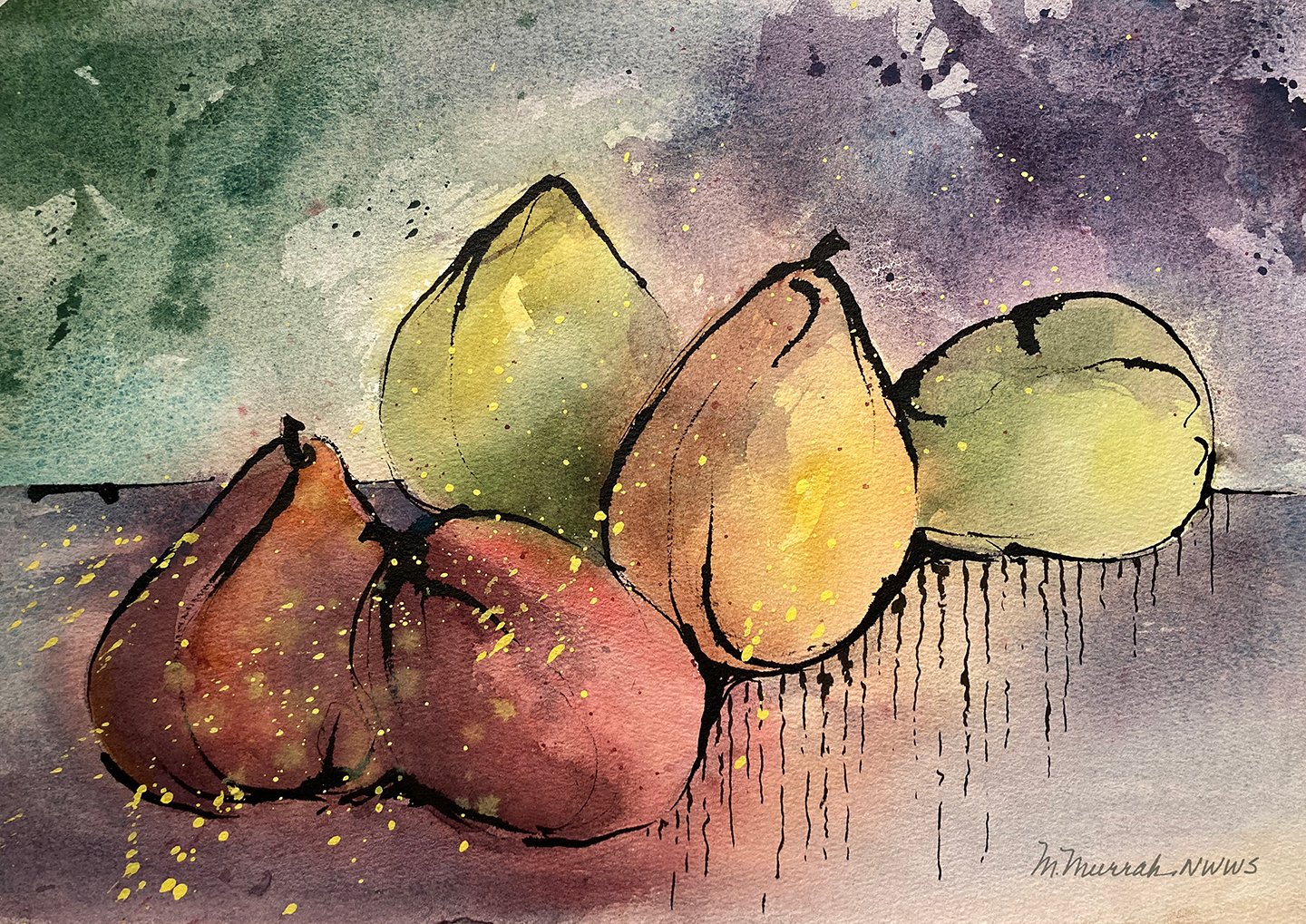 Five Pears with Ink