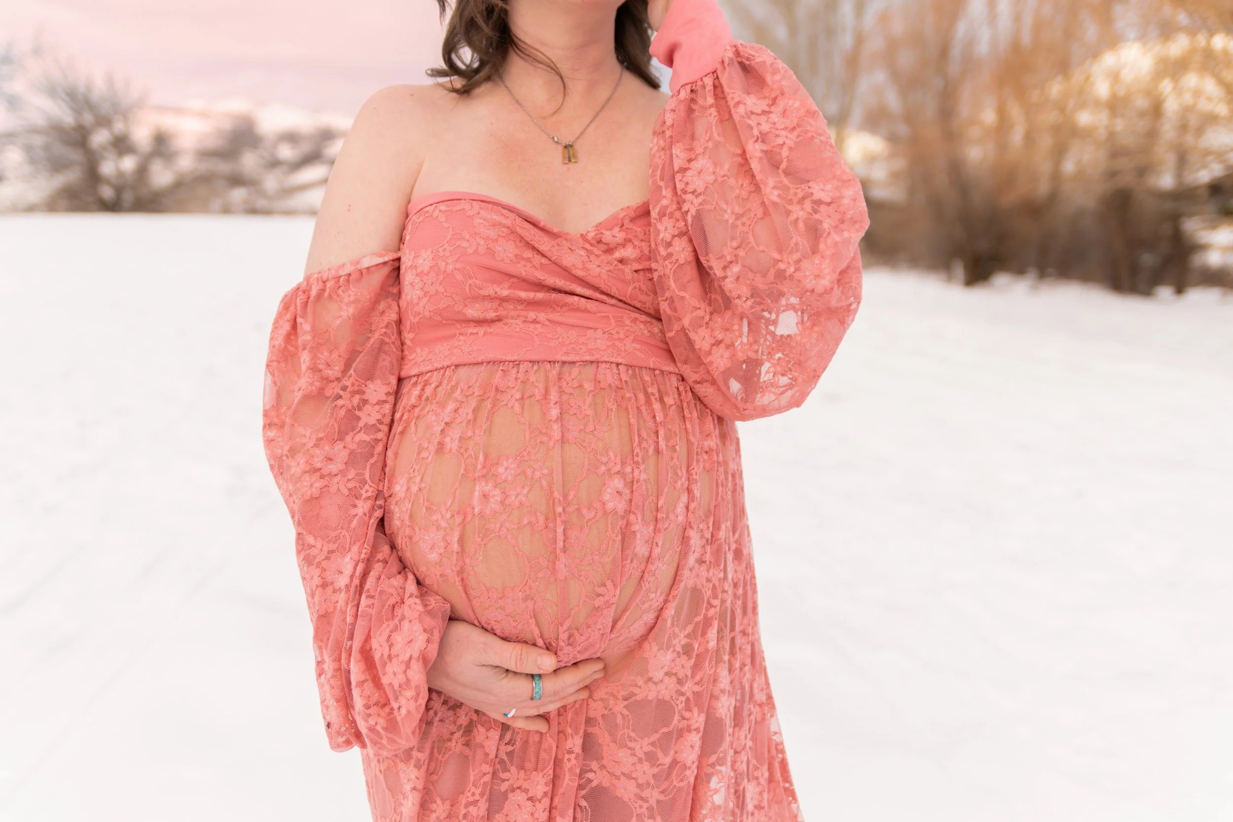 Pink Lace Maternity Dress, fits size M-XL