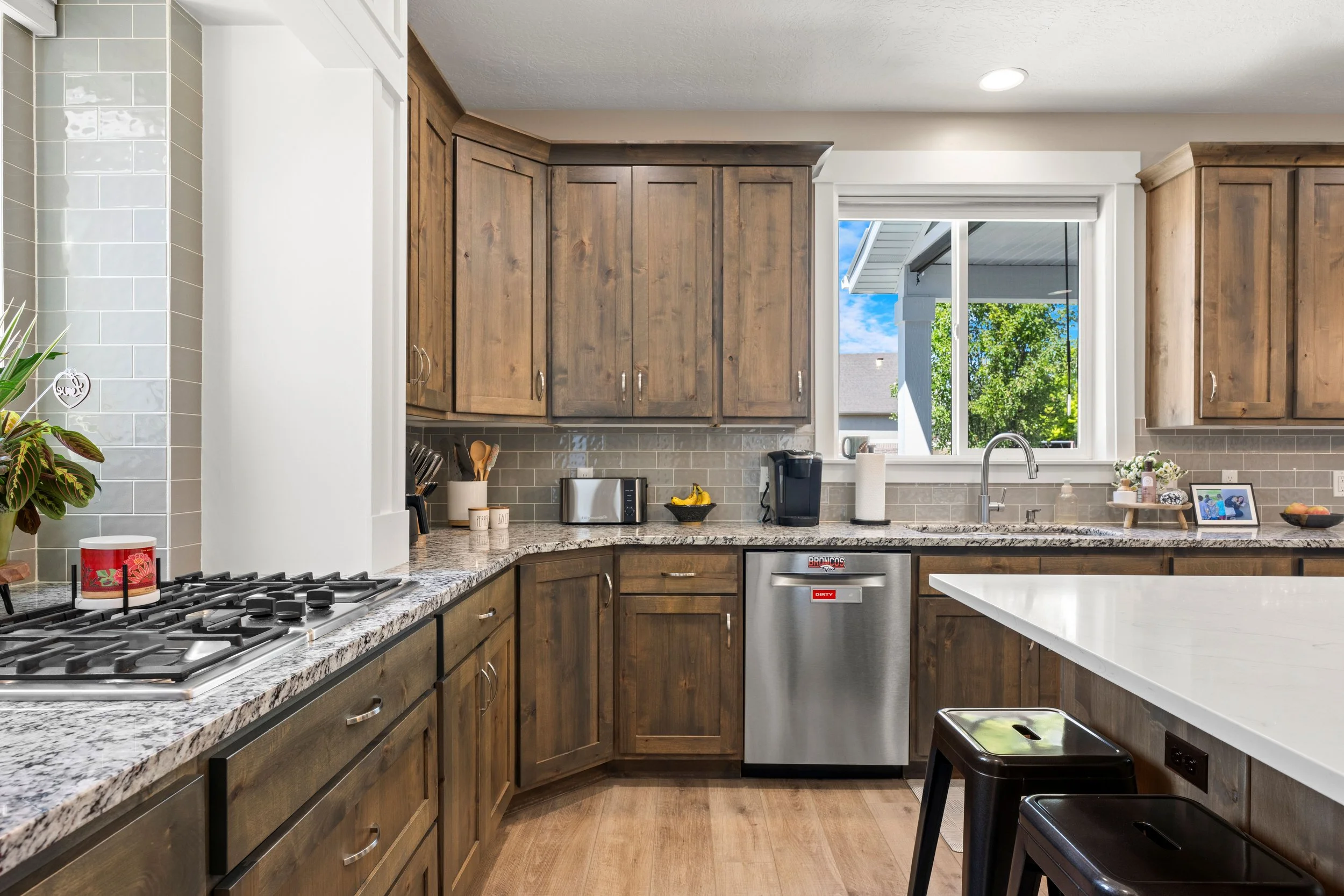 spacious modern kitchen with warm wood tones