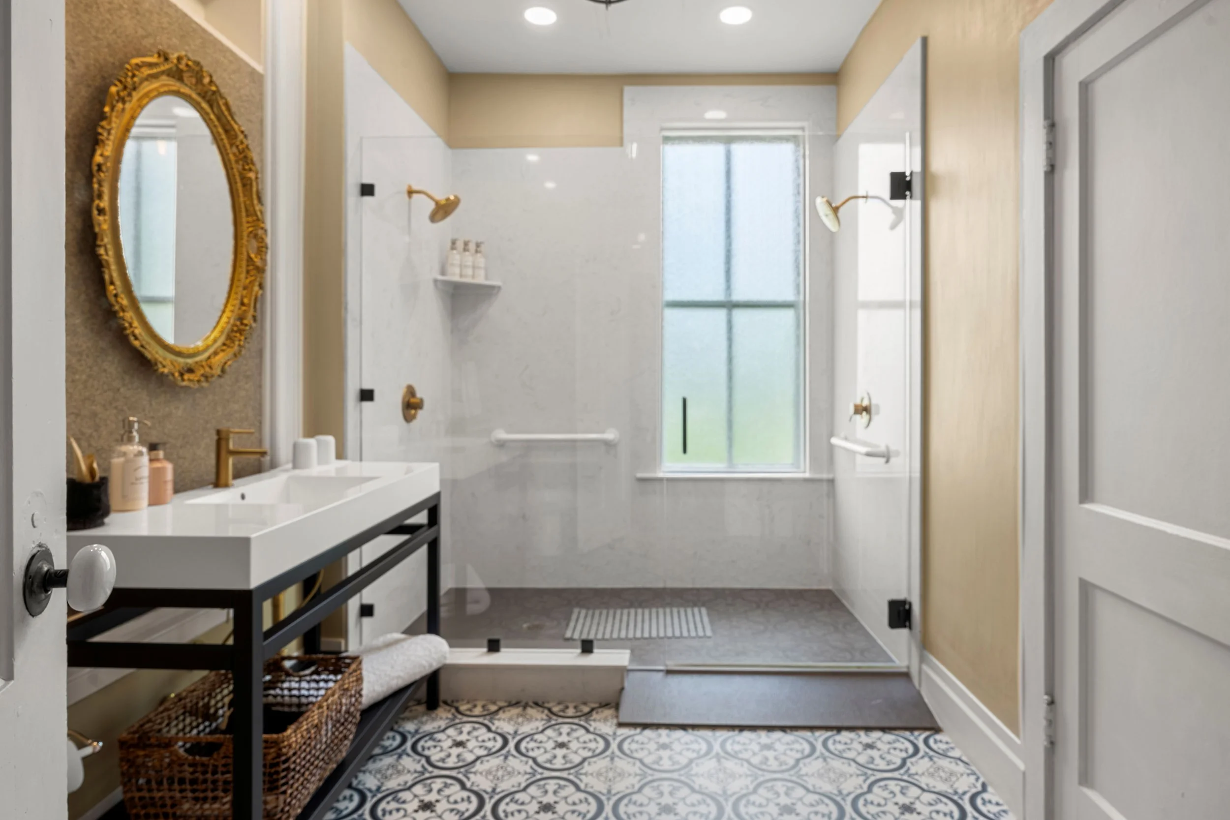 Spacious modern bathroom update to historic building