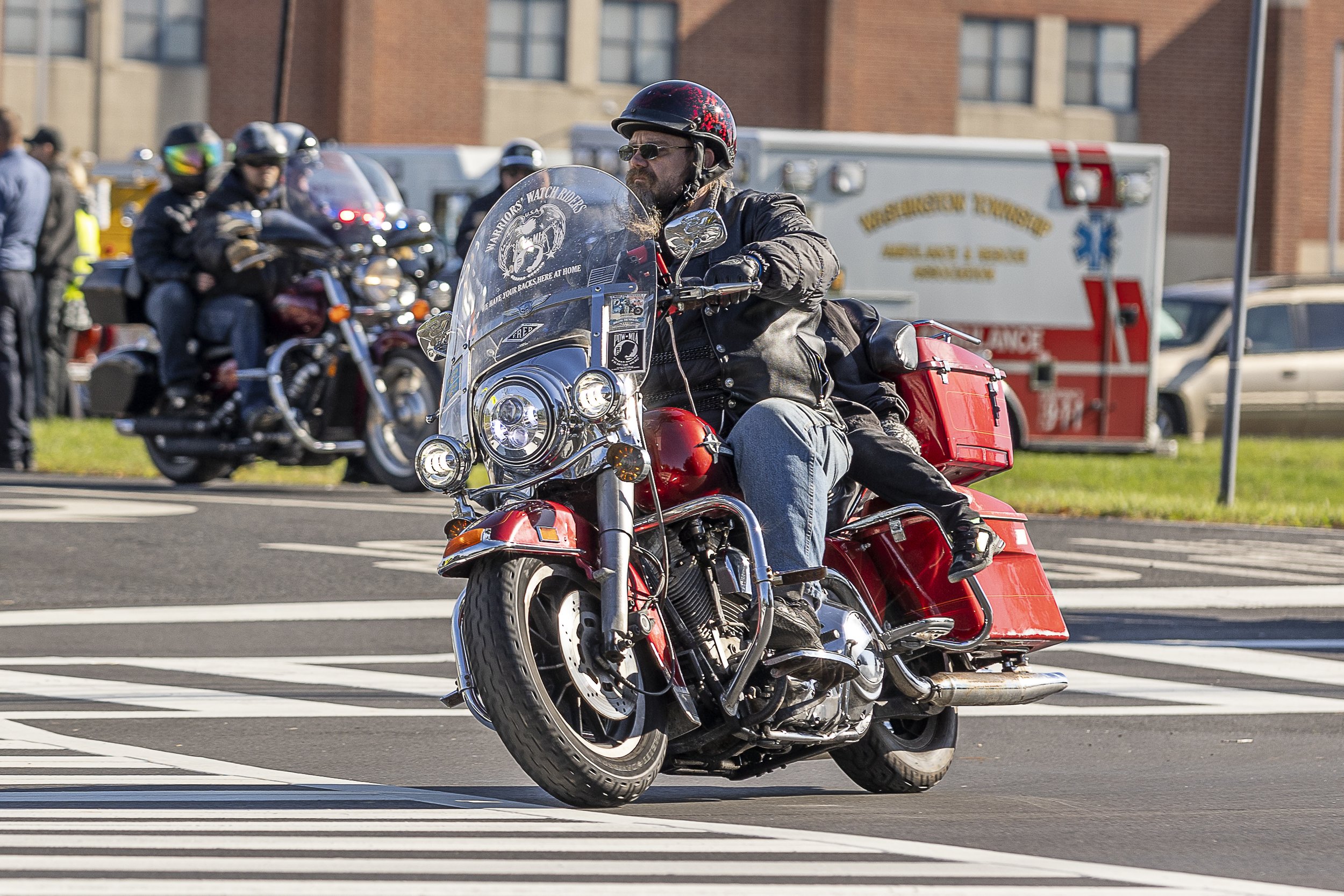 Motorcyclist participating in the Gloucester County Ride to Remember charity event in New Jersey.