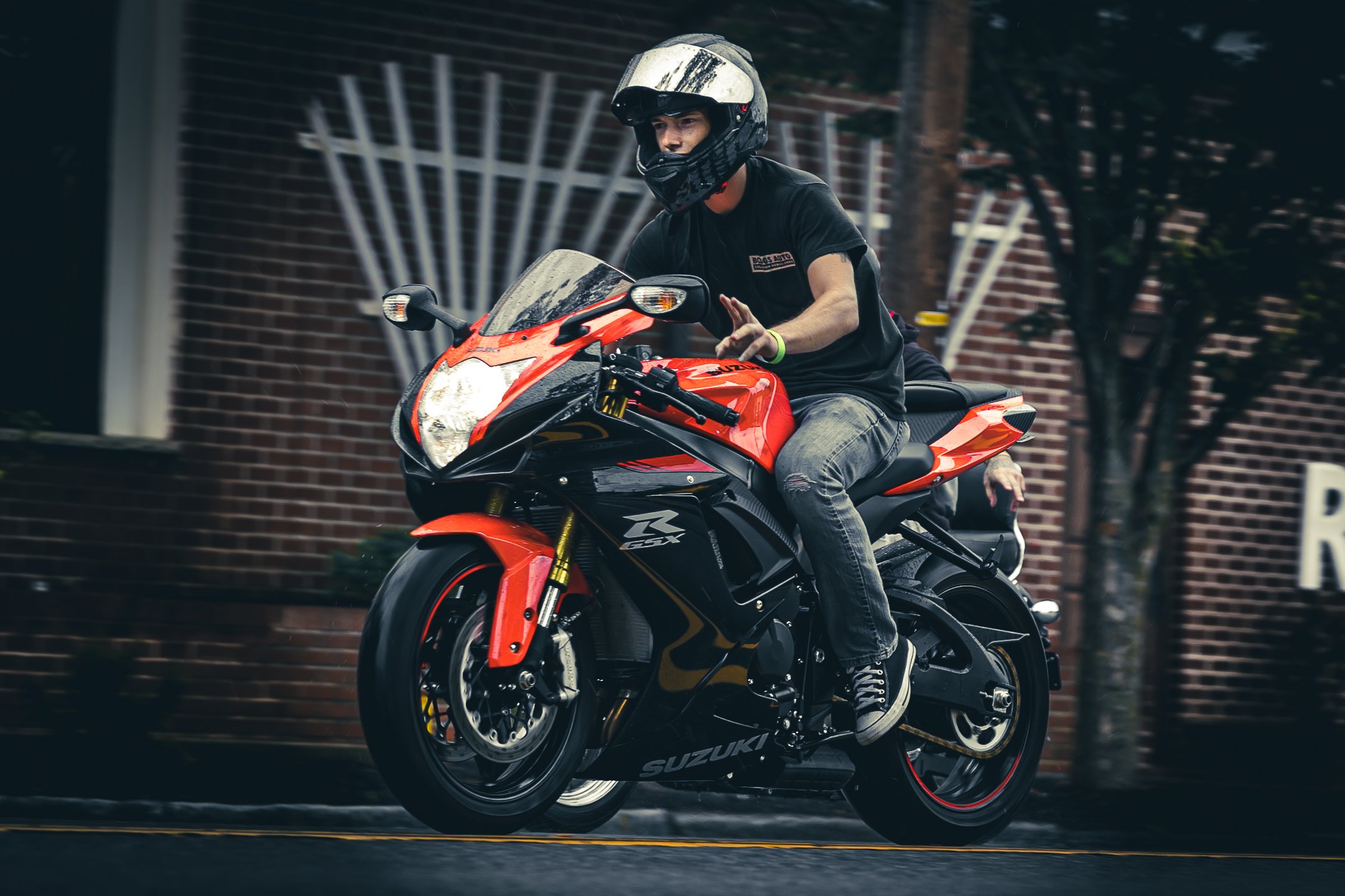 Sport bike rider at the Ride to Remember event for the Gloucester County Scholarship Fund.
