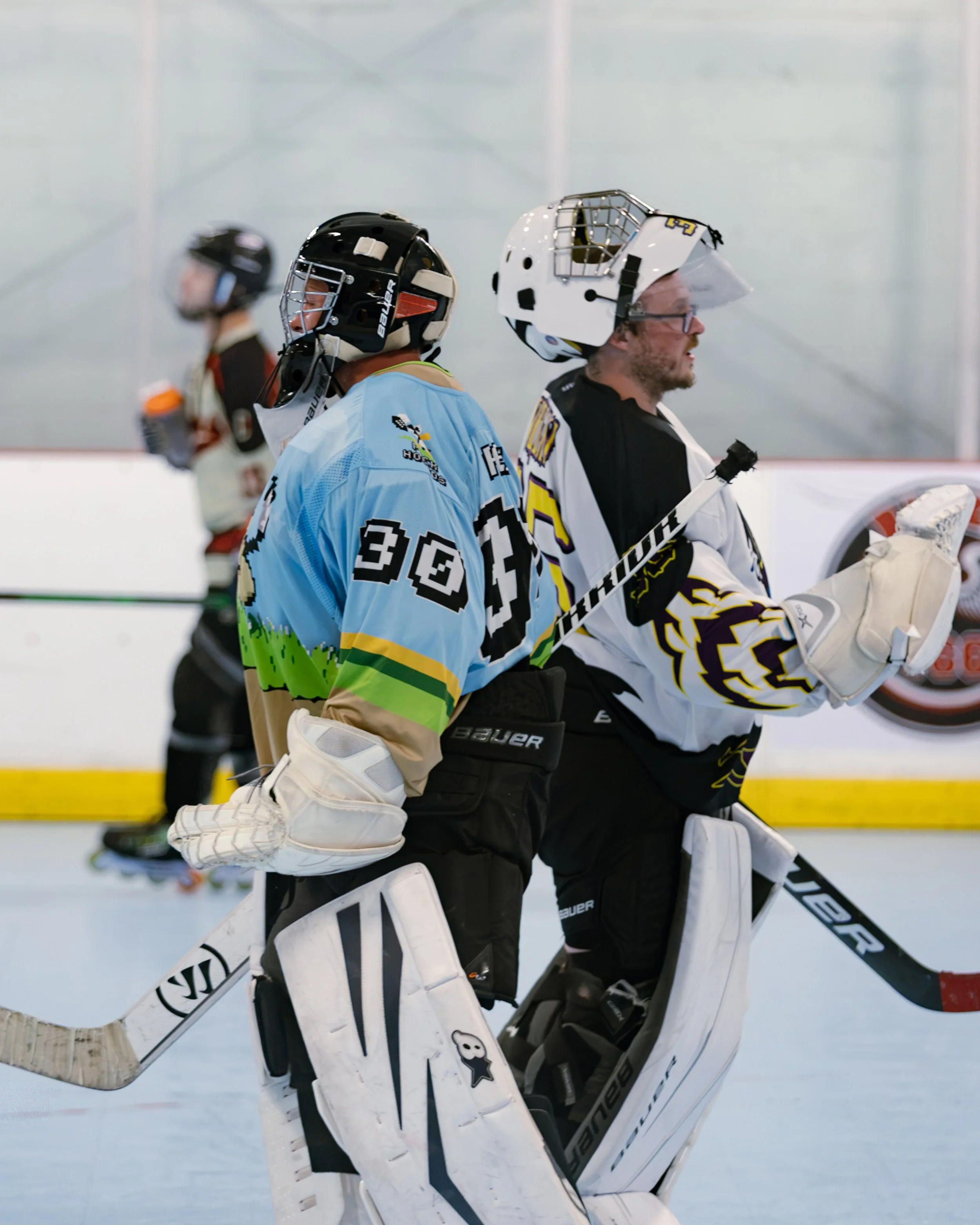 Roller hockey goalies post-game handshake  at Choice Inline Arena in Pitman, New Jersey