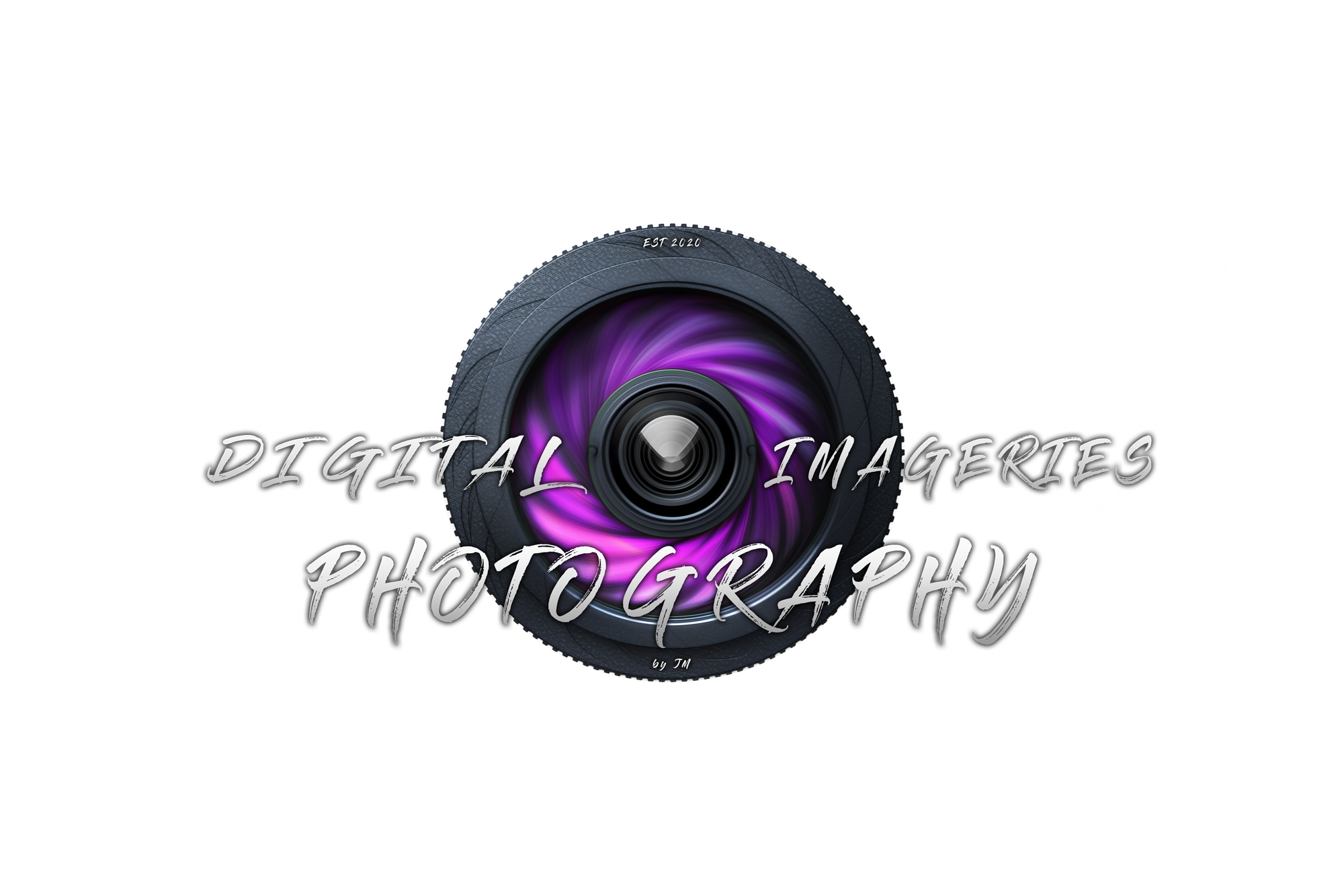Digital Imageries Photography logo, Gloucester County photographer — camera lens icon with purple swirl on dark background