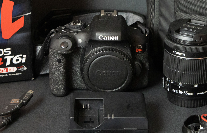 Canon T6i DSLR camera with kit lens, the first camera used by Digital Imageries Photography