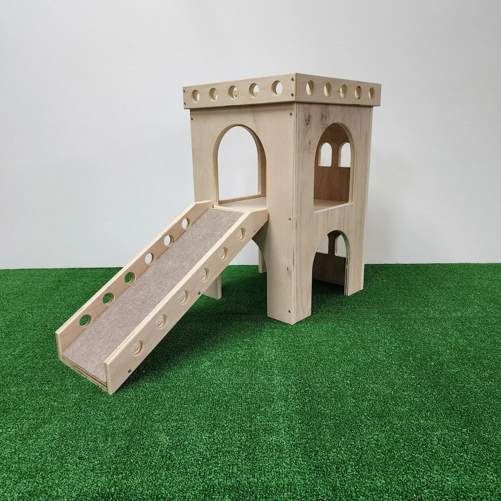 Deluxe Wooden Bunny Castle Playhouse For Rabbits & Small Pets - 2 Levels, Ramp, Tunnel, Easy Assembly