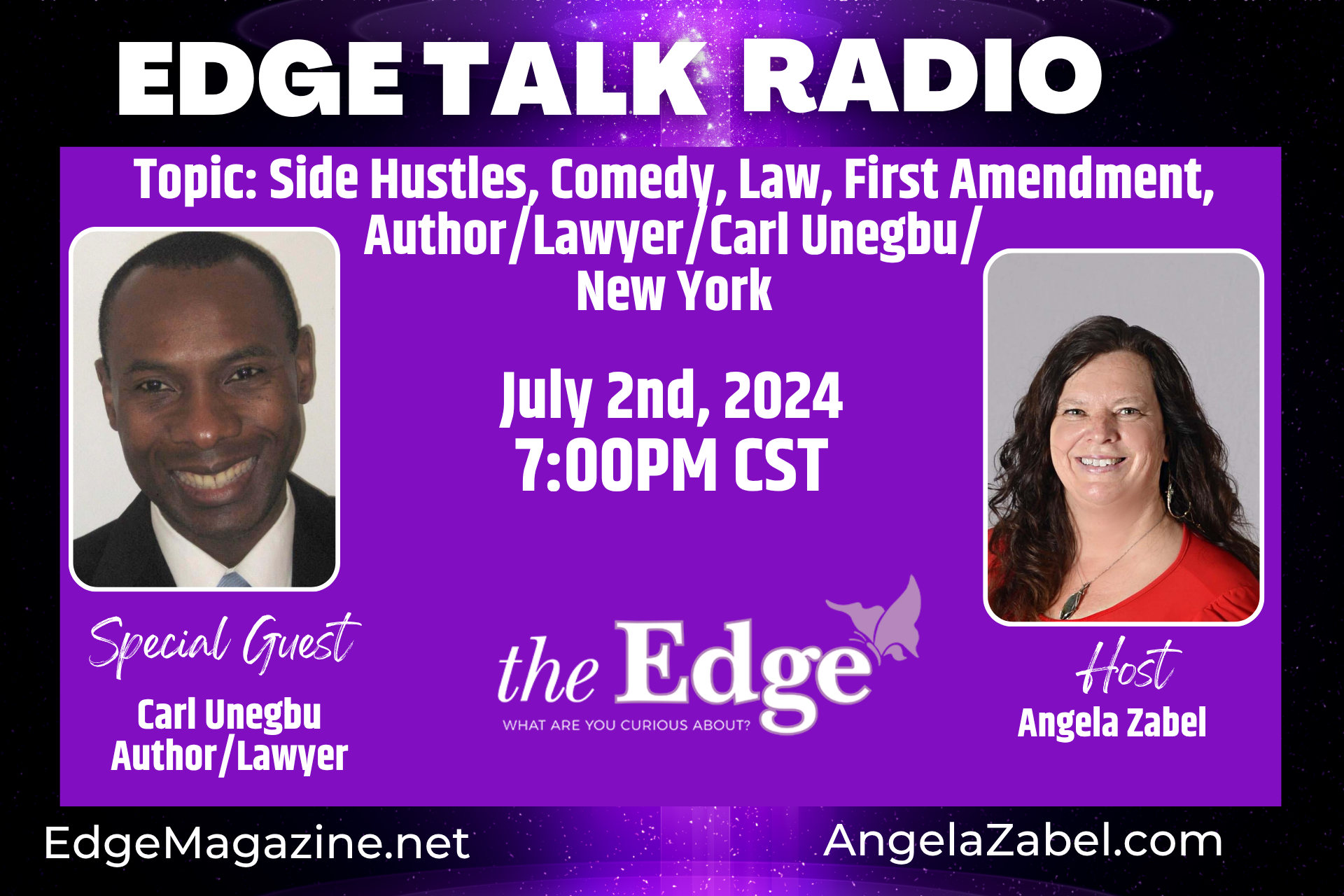 Side Hustles, Comedy, Law, First Amendment, Author/Lawyer/Carl Unegbu/New York
