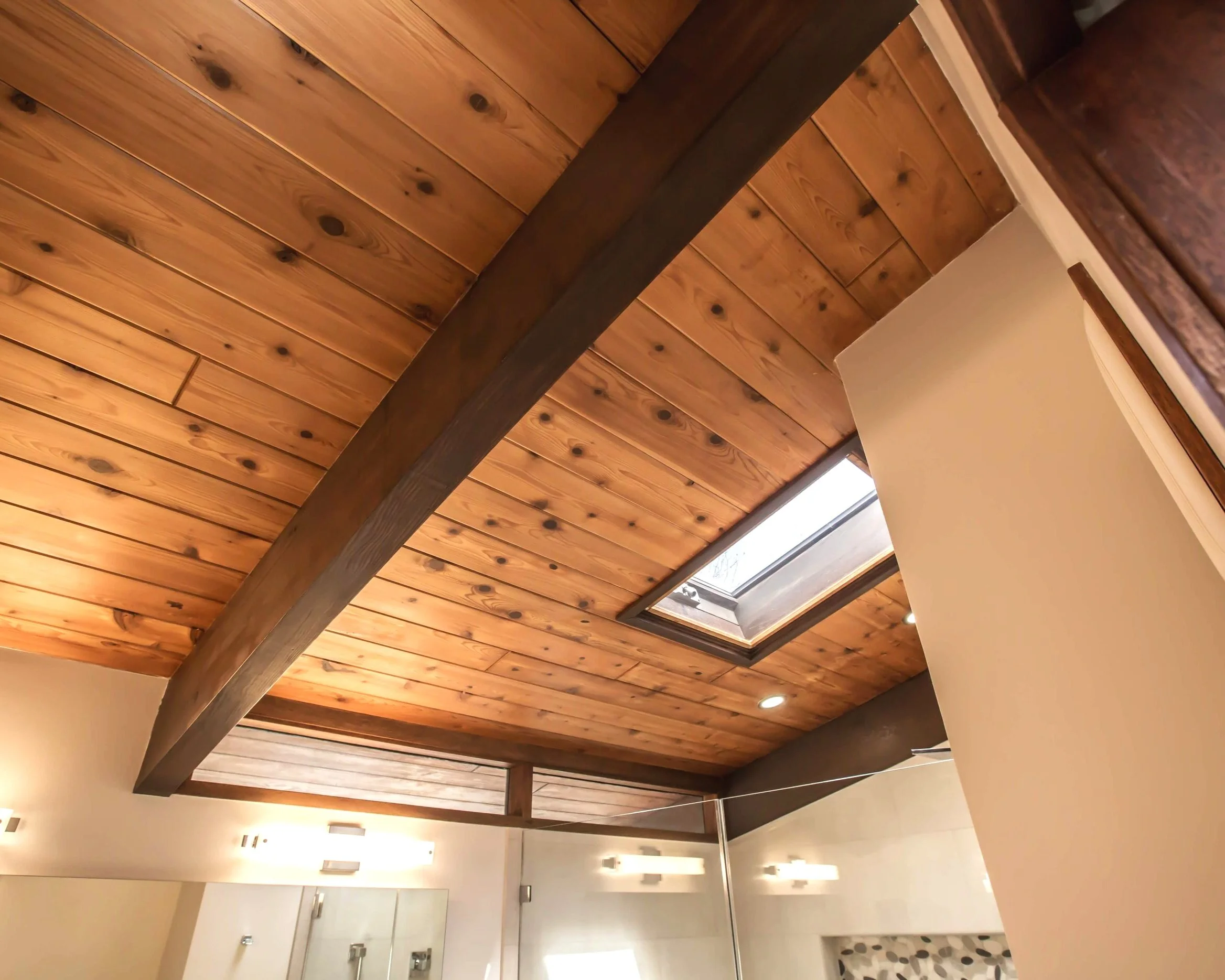 Some of the finest J &amp; M work here - a cabin style skylight, with glowing woodwork!