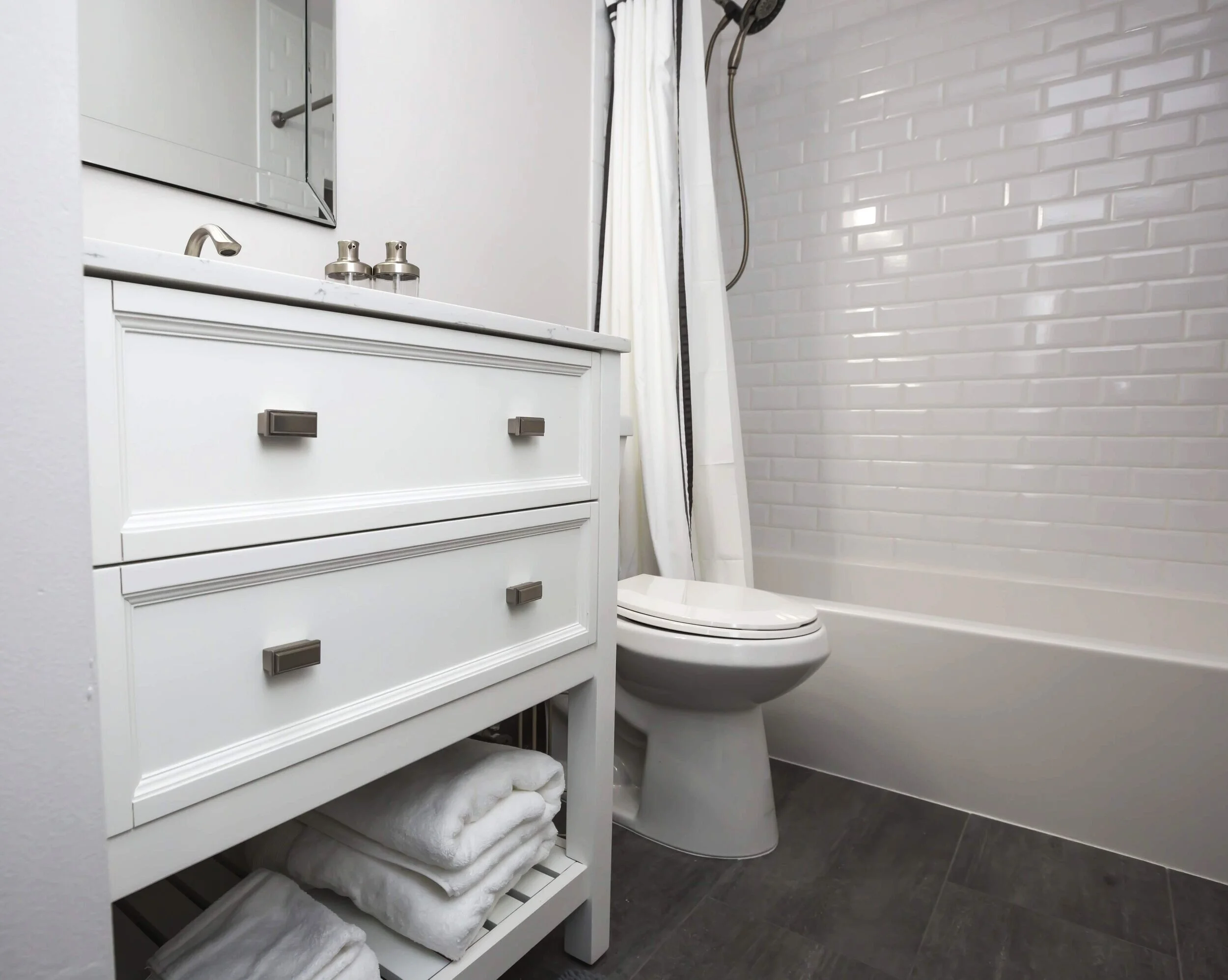 white custom cabinets and shower conversion herndon virginia