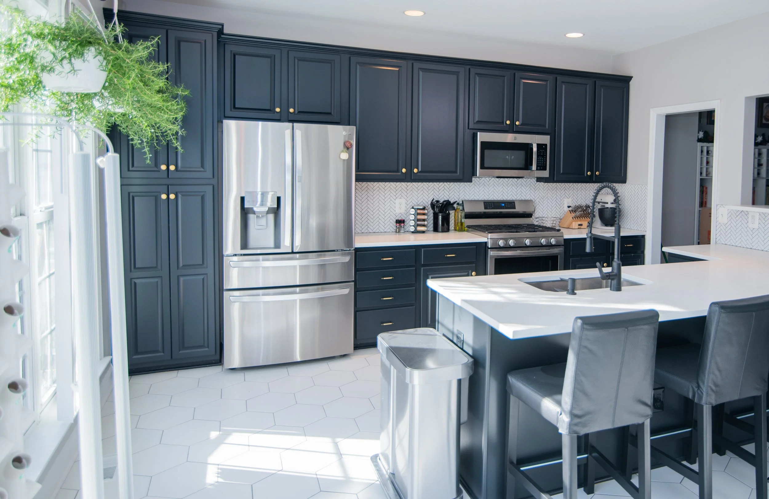 well lit new blue kitchen renovation alexandria virginia