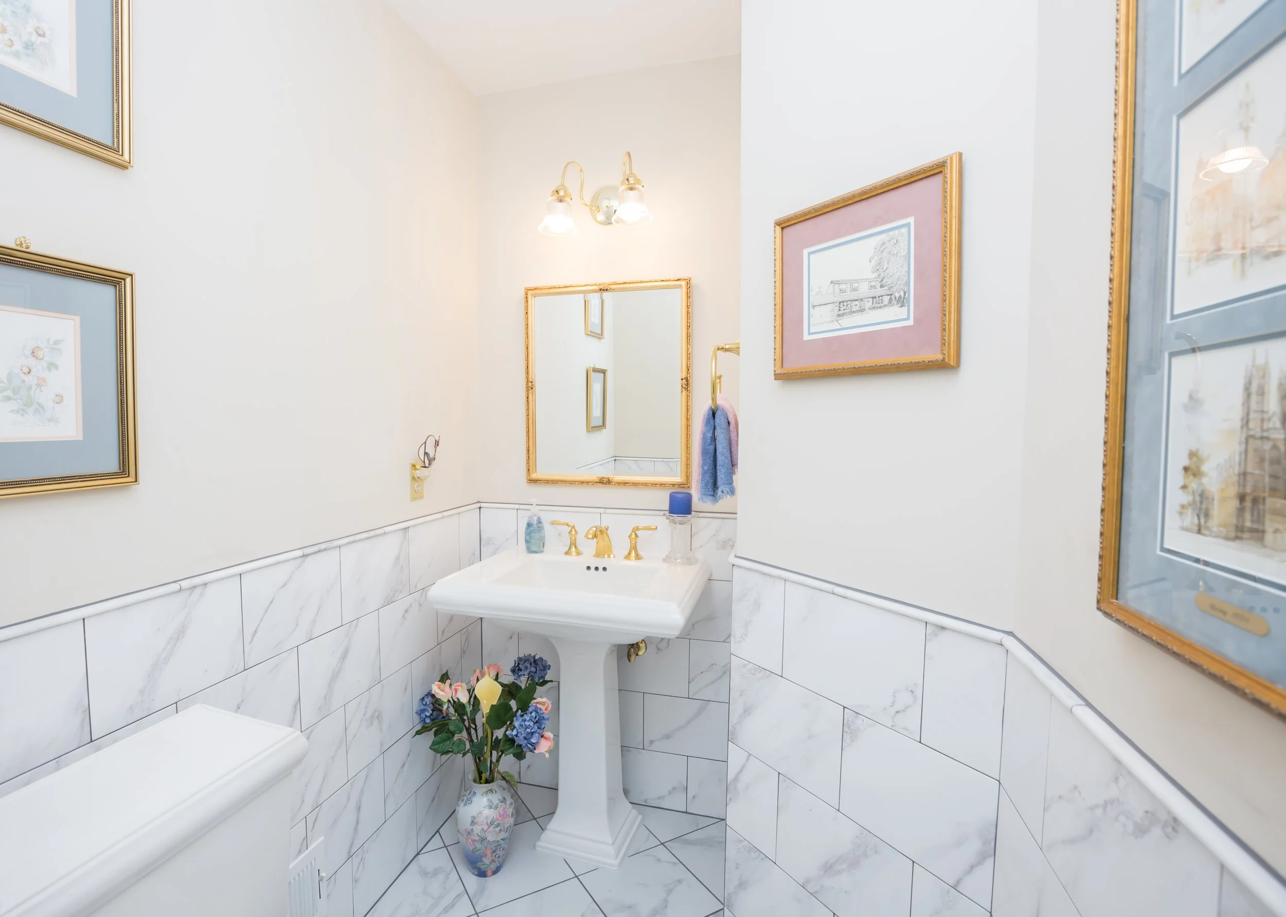 luxury white and gold hallway bathroom remodel falls church virginia
