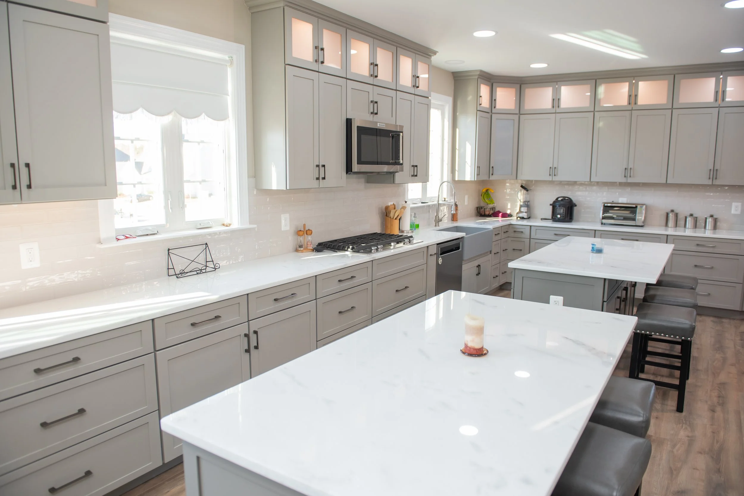two table lit cabinets granite kitchen remodel falls church virginia