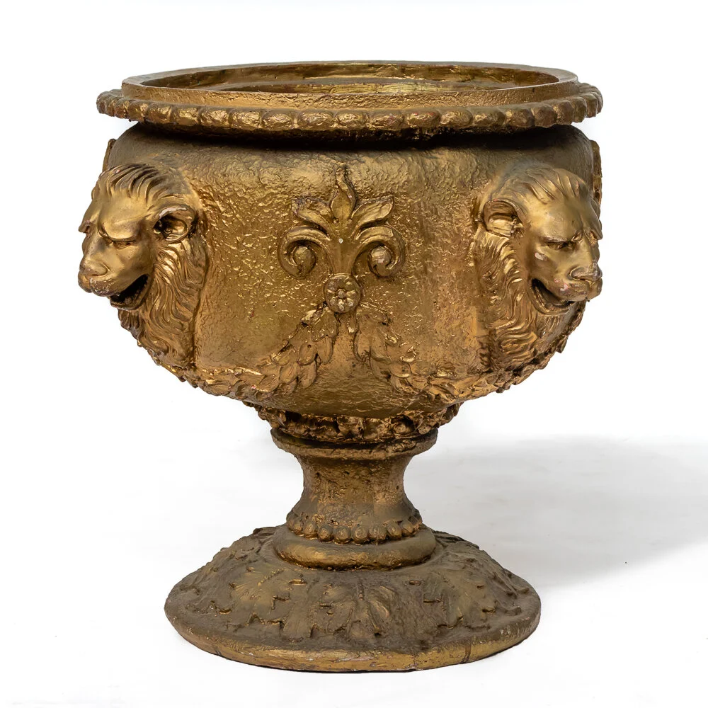 Gold plant holder w/ Lion Heads - Large