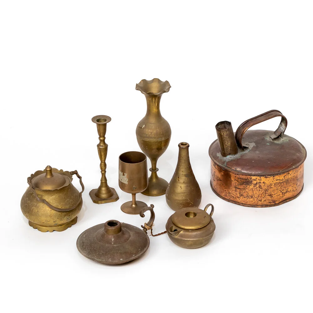 Set of Gold Brass Pots &amp; Vases