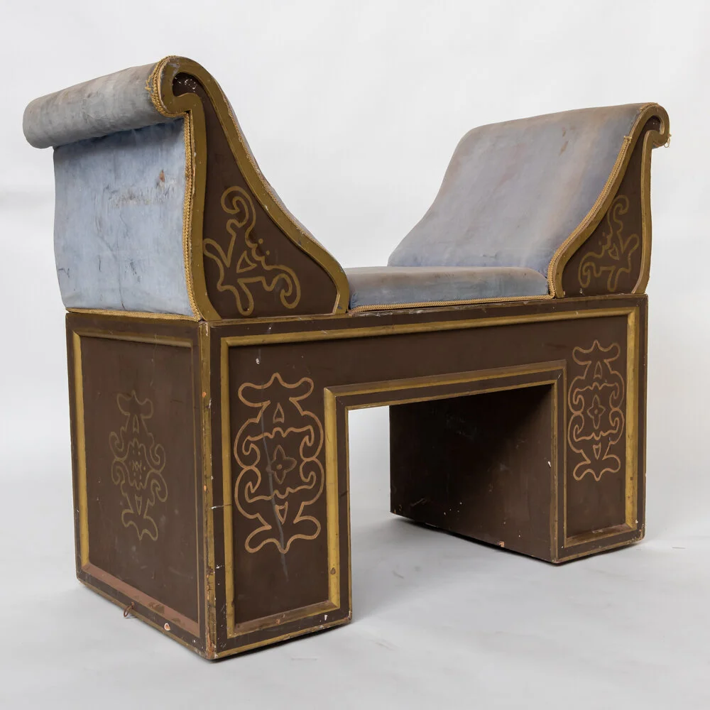 Blue velvet bench seat