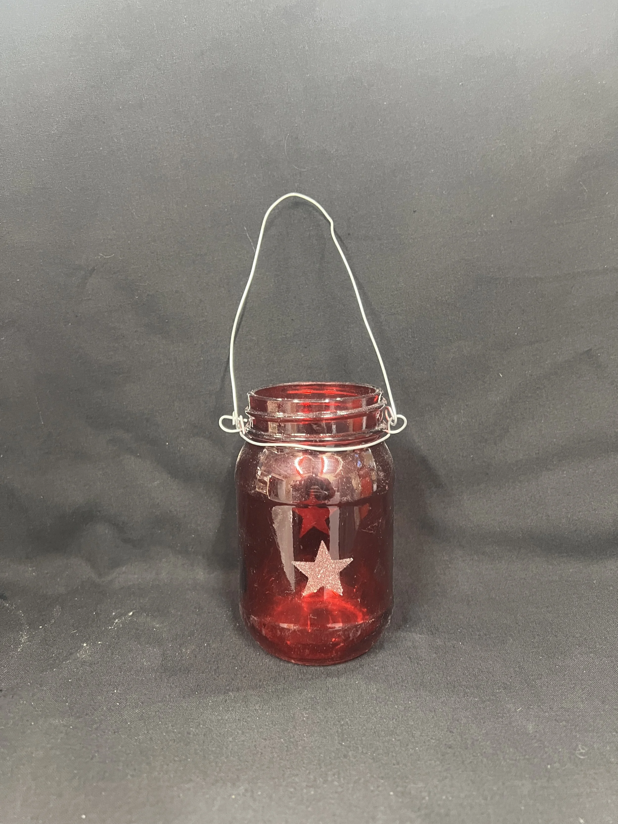 Red Glass tealight votive with star (hanging)